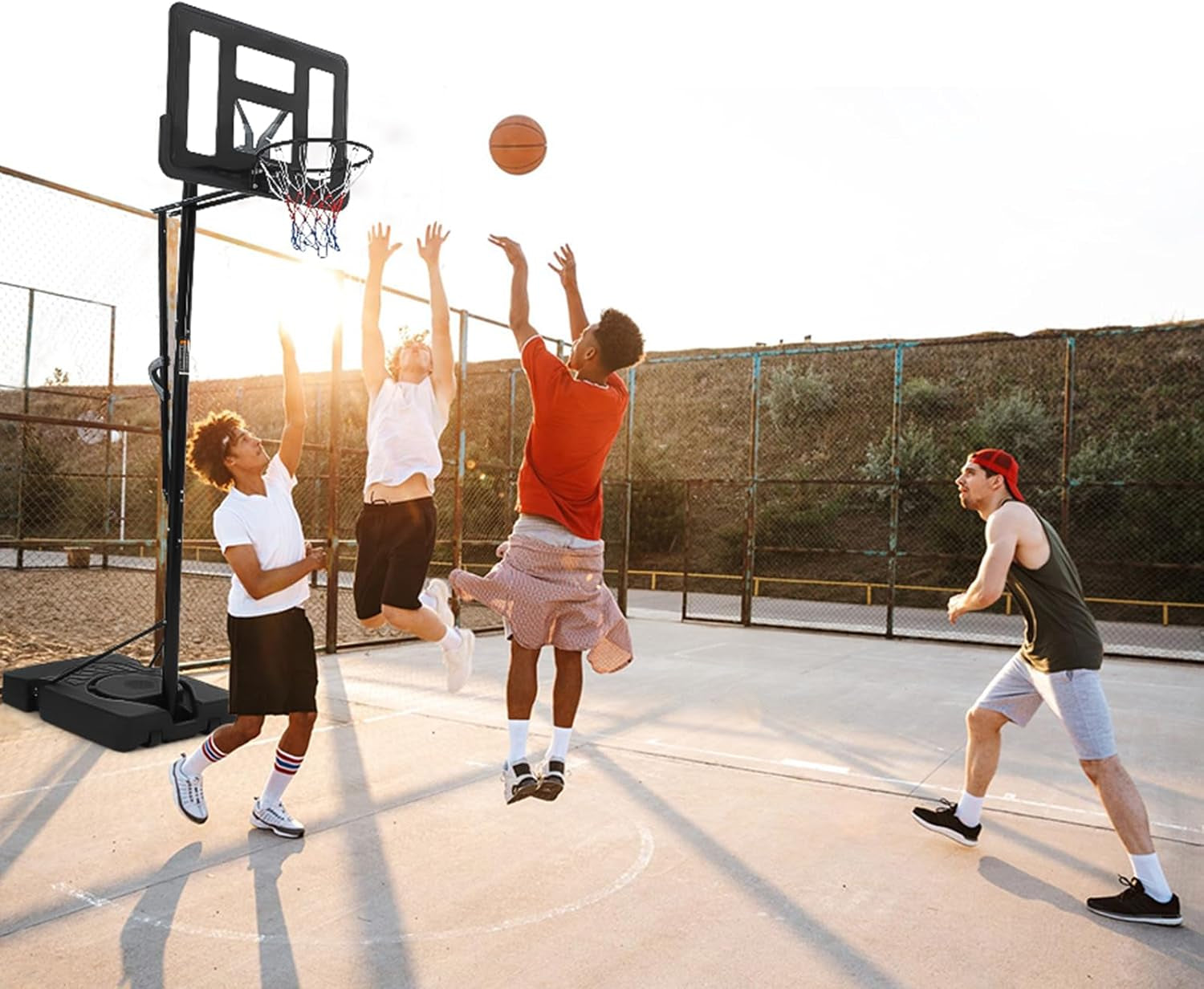 Portable Basketball Hoop Outdoor, 4.9-10FT Height Adjustable Basketball Hoop Goal System with 44 Inch Shatterproof Backboard, Sturdy Base,Ideal for Youth/Teens/Adults Indoor Outdoor 3+