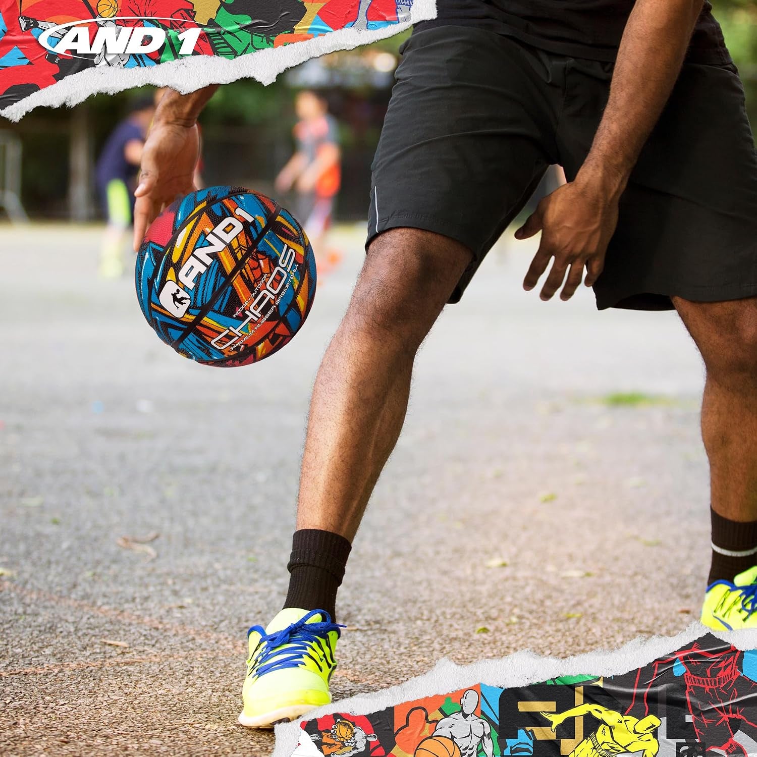 AND1 Chaos Basketball: Official Regulation Size 7 (29.5 Inches) Rubber - Deep Channel Construction Streetball, Made for Indoor Outdoor Basketball Games
