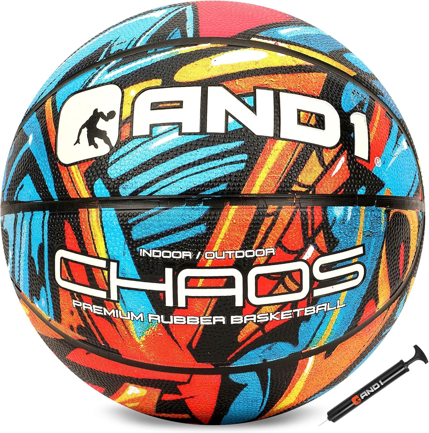 AND1 Chaos Basketball: Official Regulation Size 7 (29.5 Inches) Rubber - Deep Channel Construction Streetball, Made for Indoor Outdoor Basketball Games