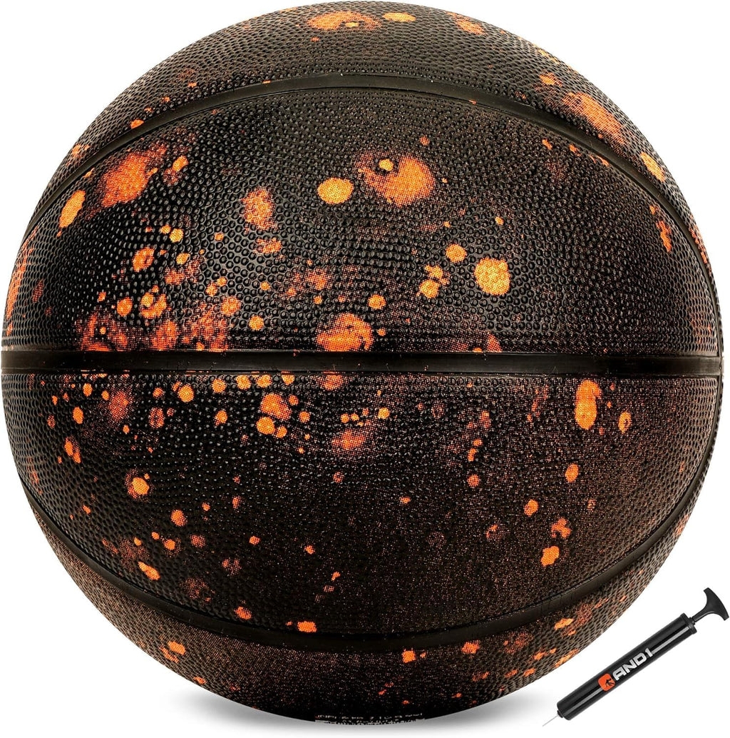 AND1 Rubber Basketball: Official Regulation Size 7 (29.5 Inches) - Deep Channel Construction Streetball, Made for Indoor Outdoor Basketball Games