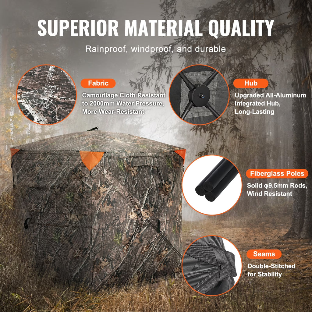 VEVOR Hunting Blind, 270° See through Ground Blind, 2-3 Person Pop up Deer Blind for Hunting with Carrying Bag, Portable Resilient Hunting Tent, One-Way See-Through Mesh for Turkey and Deer Hunting