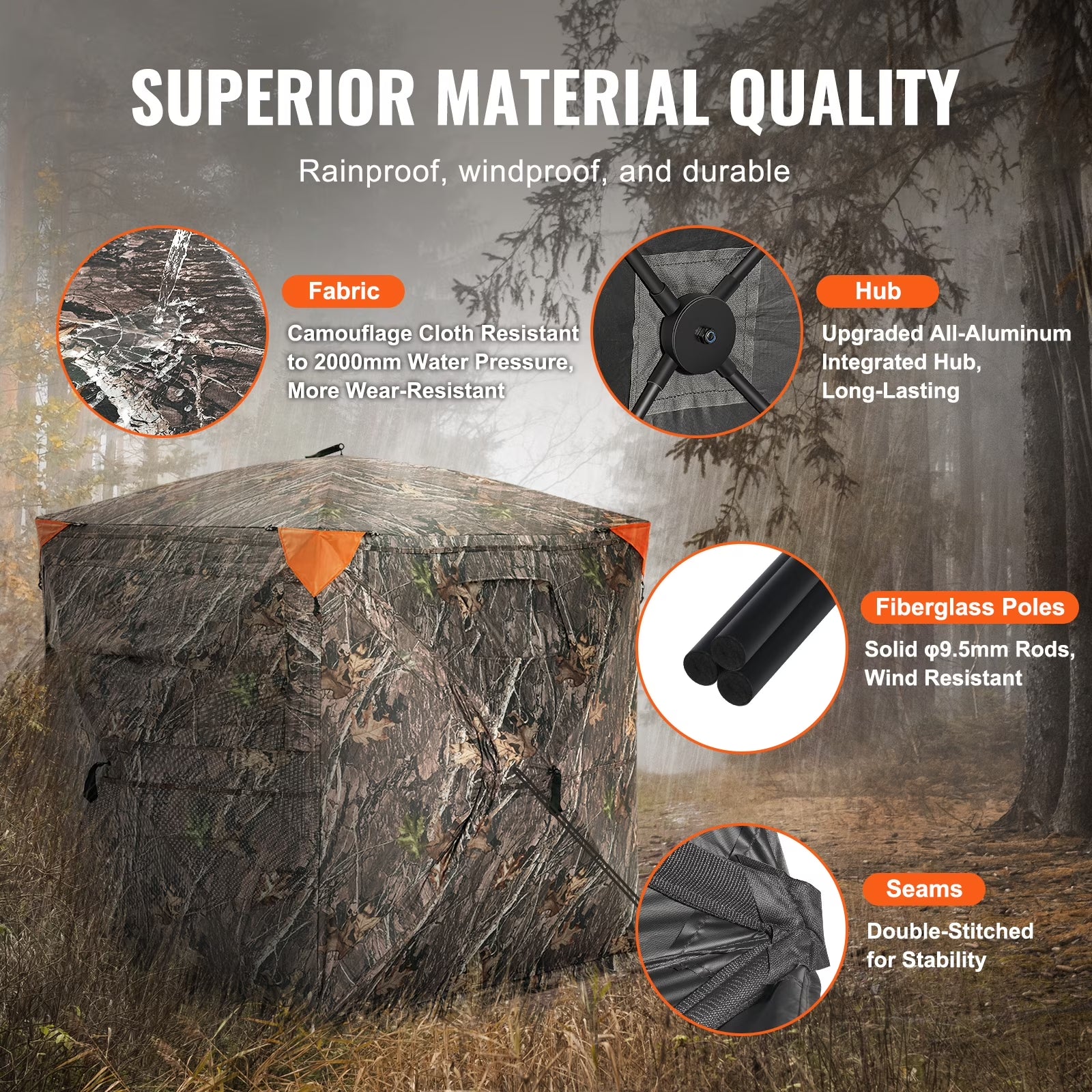 VEVOR Hunting Blind, 270° See through Ground Blind, 2-3 Person Pop up Deer Blind for Hunting with Carrying Bag, Portable Resilient Hunting Tent, One-Way See-Through Mesh for Turkey and Deer Hunting