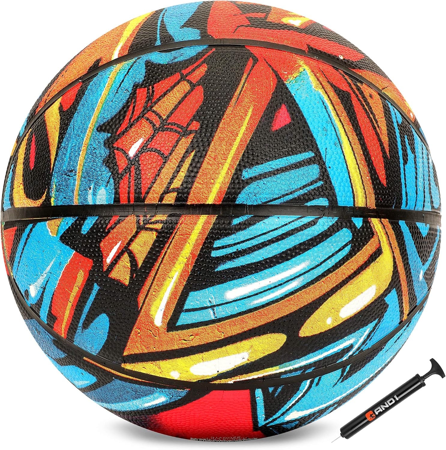 AND1 Chaos Basketball: Official Regulation Size 7 (29.5 Inches) Rubber - Deep Channel Construction Streetball, Made for Indoor Outdoor Basketball Games