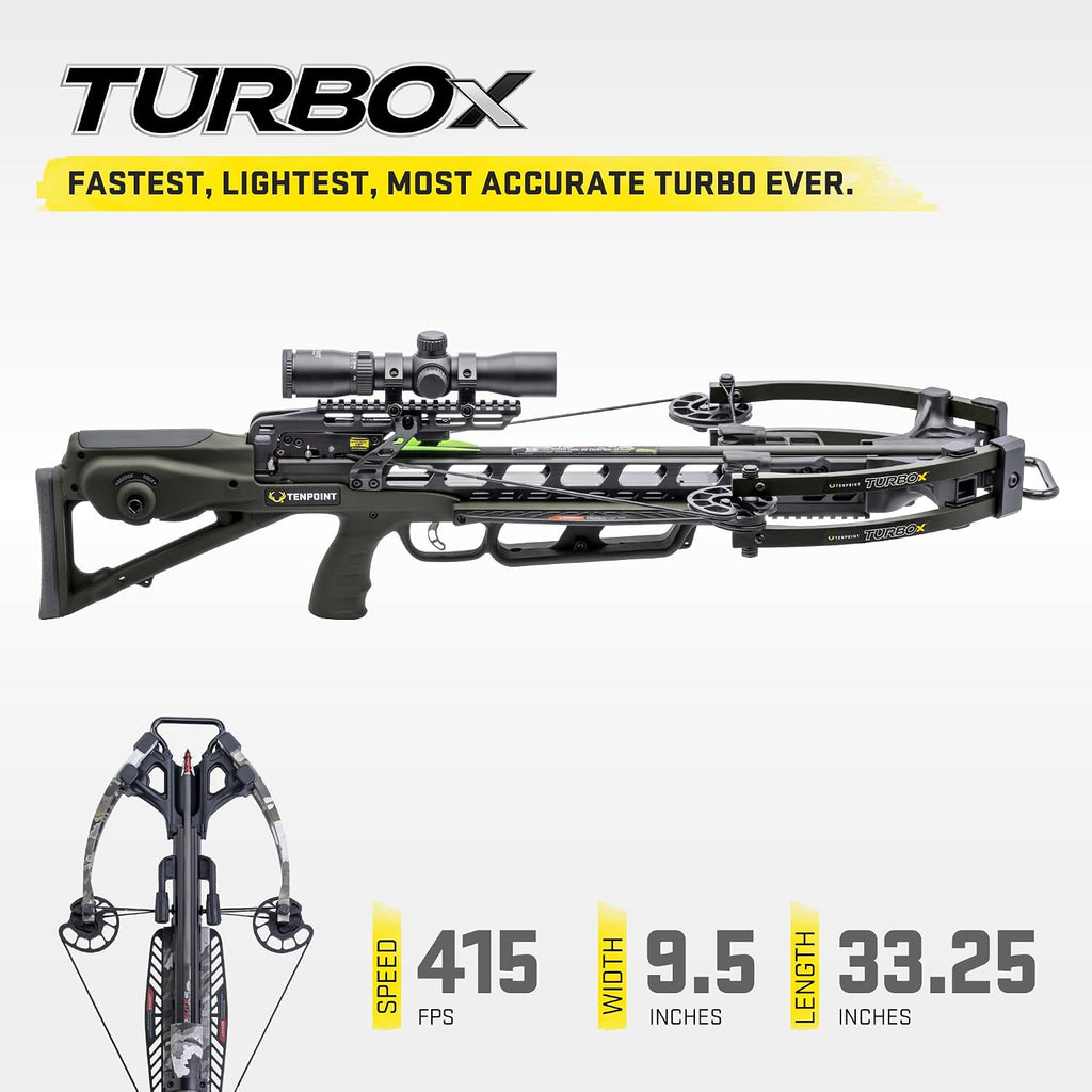 Tenpoint Turbo X Crossbow - 415 FPS - Equipped with 100-Yard Rangemaster Scope, Acuslide Cocking & De-Cocking System + S2 Trigger
