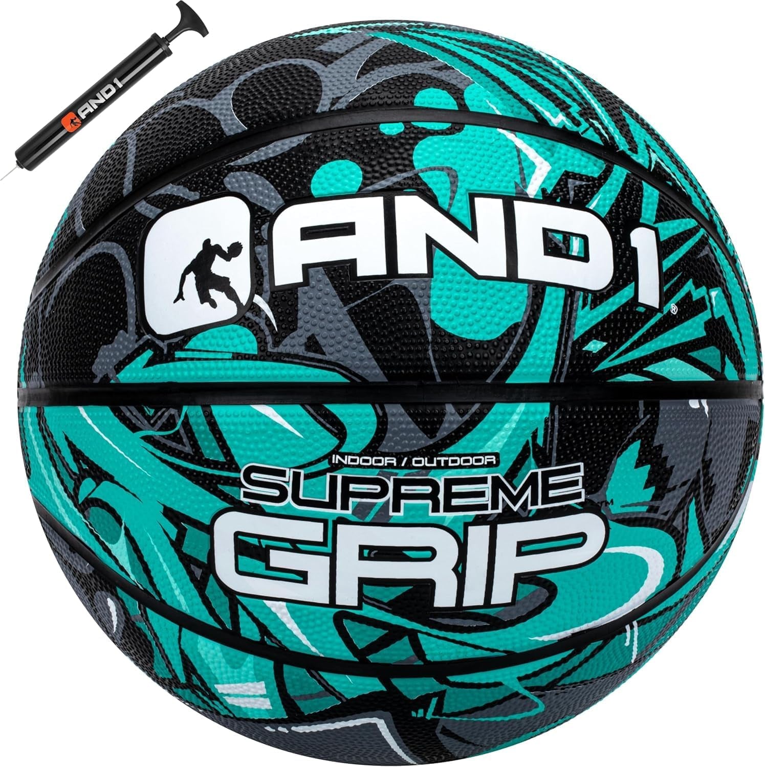 AND1 Rubber Basketball: Official Regulation Size 7 (29.5 Inches) - Deep Channel Construction Streetball, Made for Indoor Outdoor Basketball Games