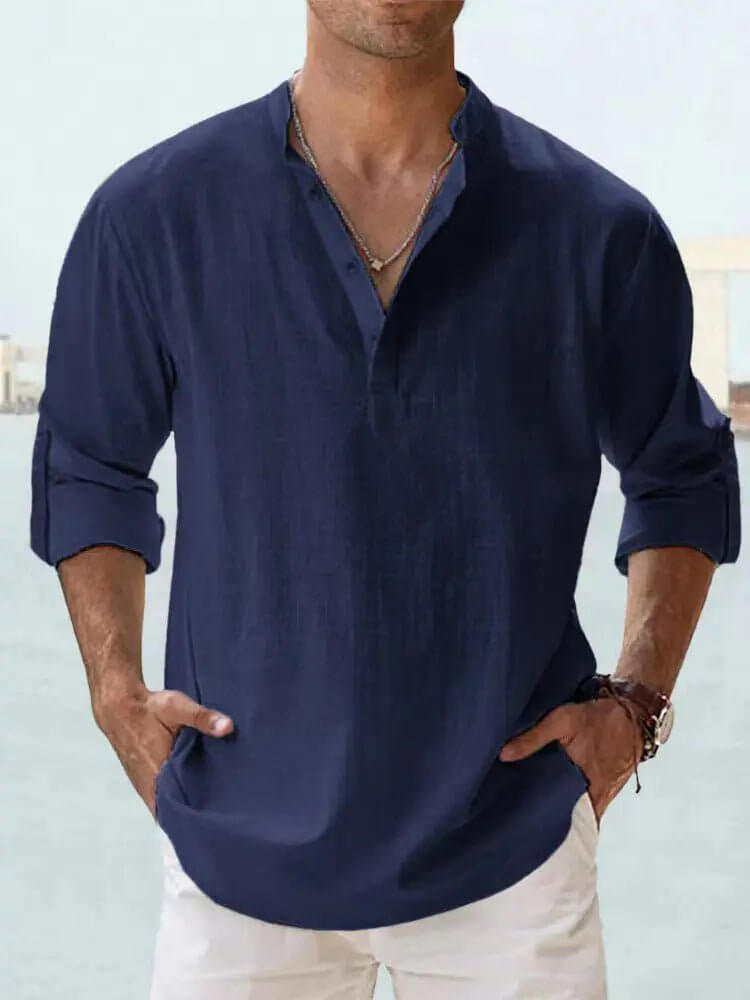 Men's Cotton Linen Casual Shirt – Long Sleeve Loose Top