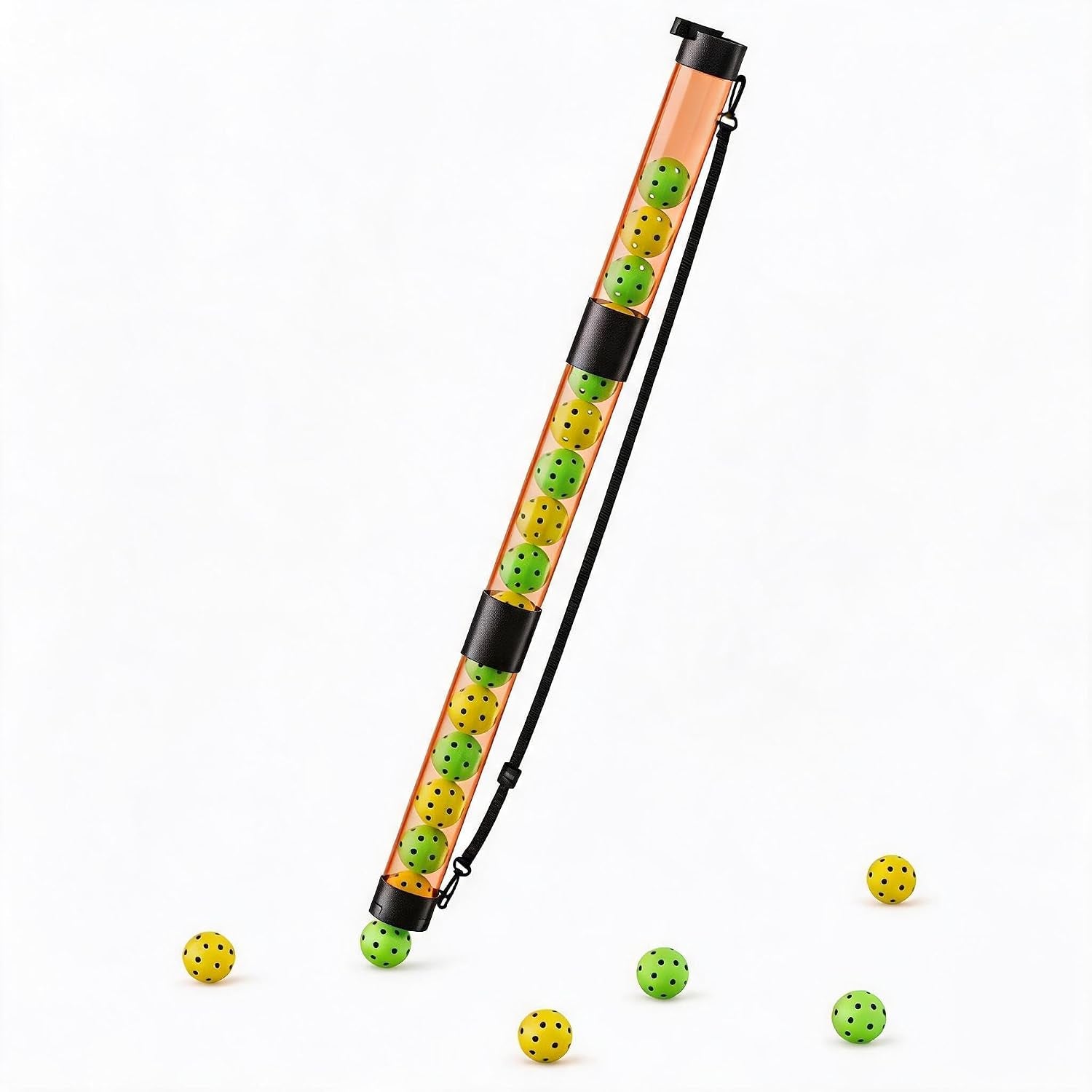 Pickleball Ball Retriever Upper Holds 17 Balls, Pickleball Pickup Tube with Shoulder Strap, Easy Pickup Portable Pickleball Ball Holder