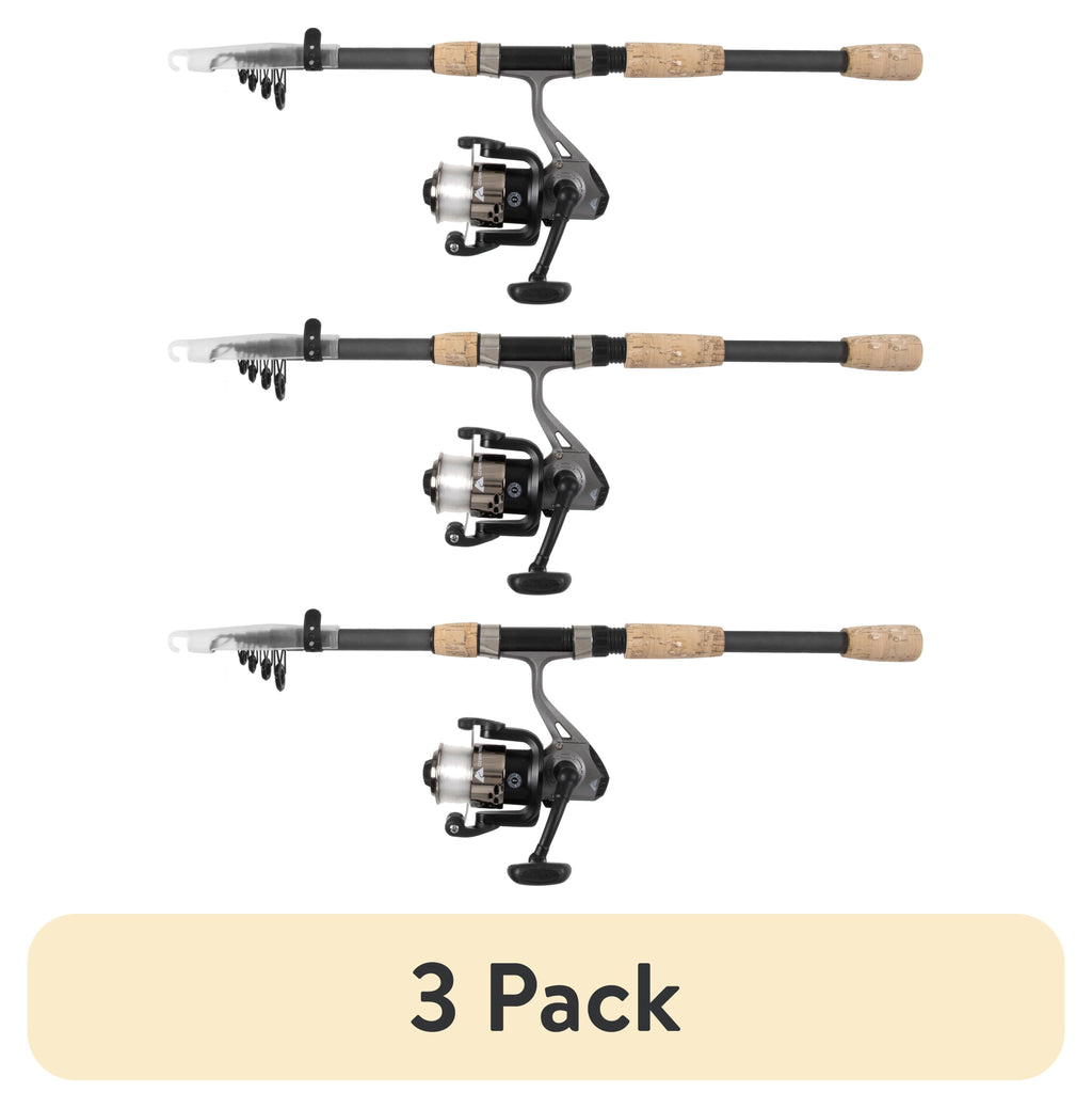 (3 Pack) Ozark Trail Composite Telescopic Fishing Rod and Reel Combo with Baits for Adults, Teens, and Kids, 6' 6", Gray