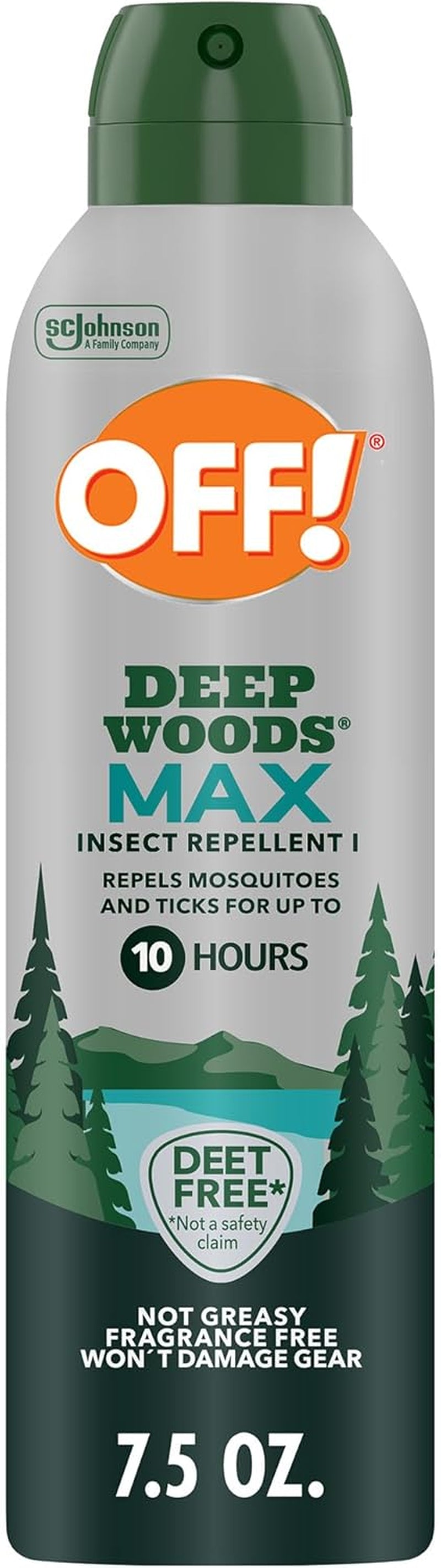 OFF! Deep Woods Max Insect Repellent, Mosquito & Tick Aerosol Bug Spray with 20% Picaridin, Long Lasting Deet-Free Protection for up to 10 Hours 7.5 Oz