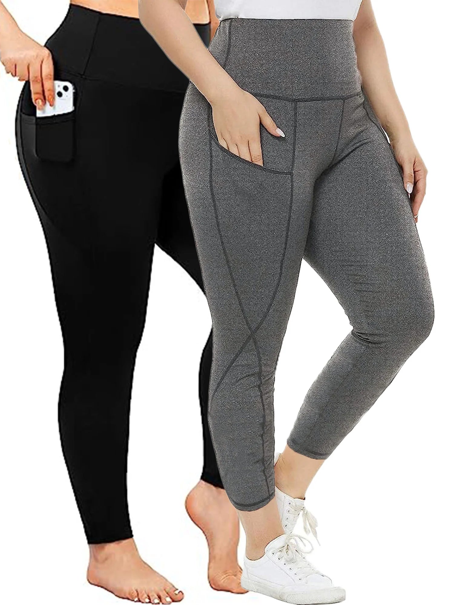 Nausy Women'S High Waist Yoga Pants with Pockets plus Size Leggings Tummy Control Workout Yoga Leggings