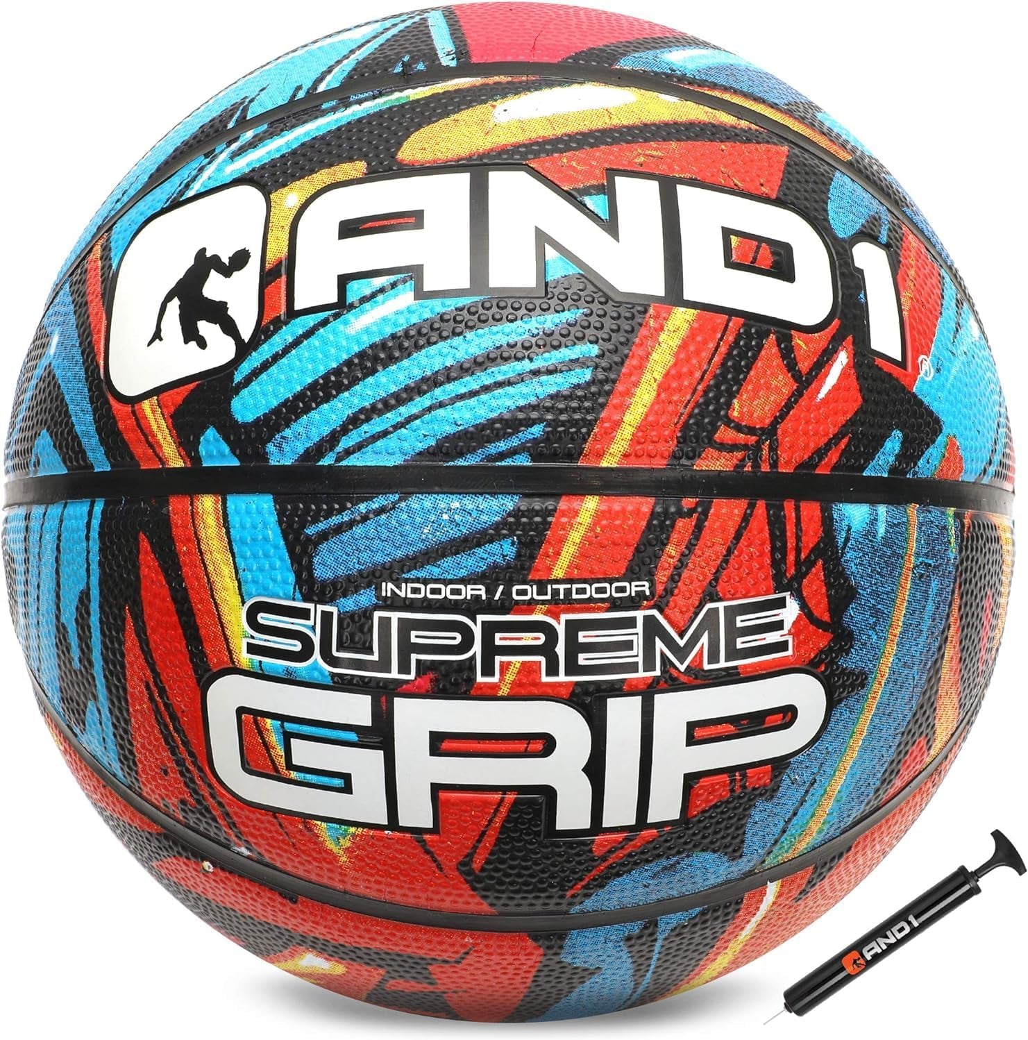 AND1 Rubber Basketball: Official Regulation Size 7 (29.5 Inches) - Deep Channel Construction Streetball, Made for Indoor Outdoor Basketball Games