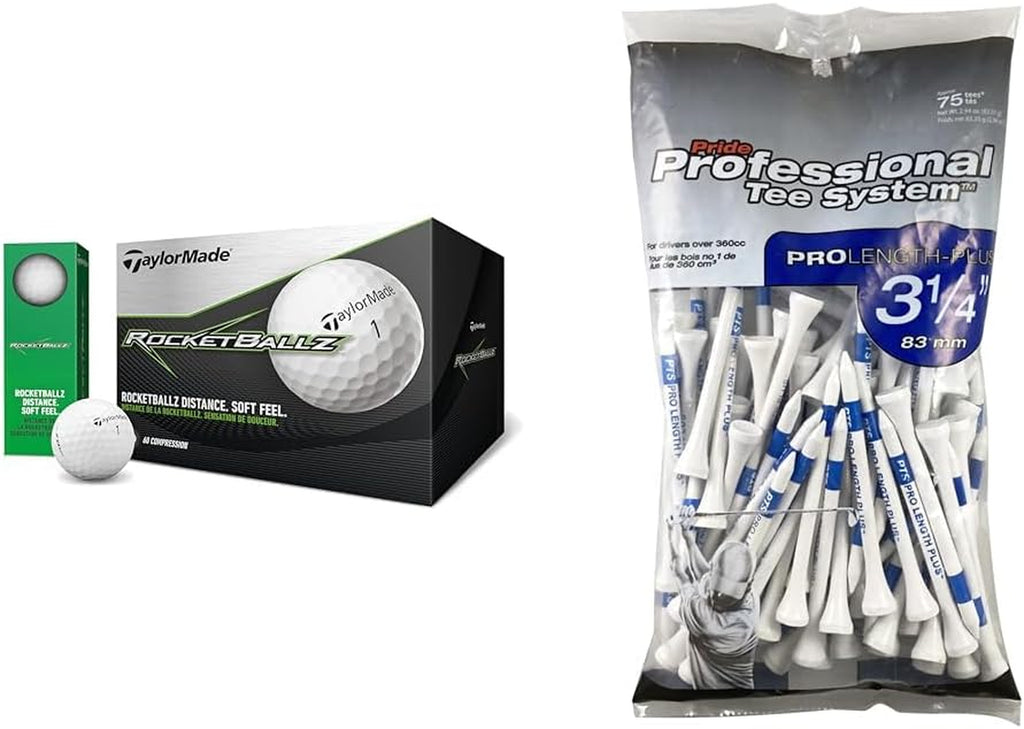 Taylormade Golf Rocketballz 36 Ball Pack & Pride Professional Tee System 75 Count, White