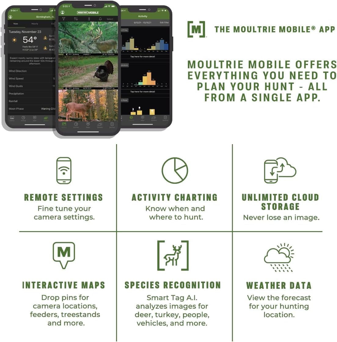 Moultrie Edge Cellular Trail Camera with Powermag Battery - 33MP | 3350Mah Powermag Lithium Ion Battery, Scout from Anywhere, HD Photos via Mobile App, 33MP, HD Video, Multi-Carrier