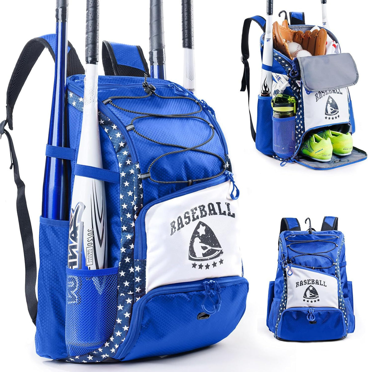 Baseball Bag for Youth & Adult with 4 Bat Sleeves - Softball Bat Bag with Shoe Compartment - Baseball Backpack for T-Ball, Softball Equipment, Baseball Gear, Baseball Bags for Boys 8-12