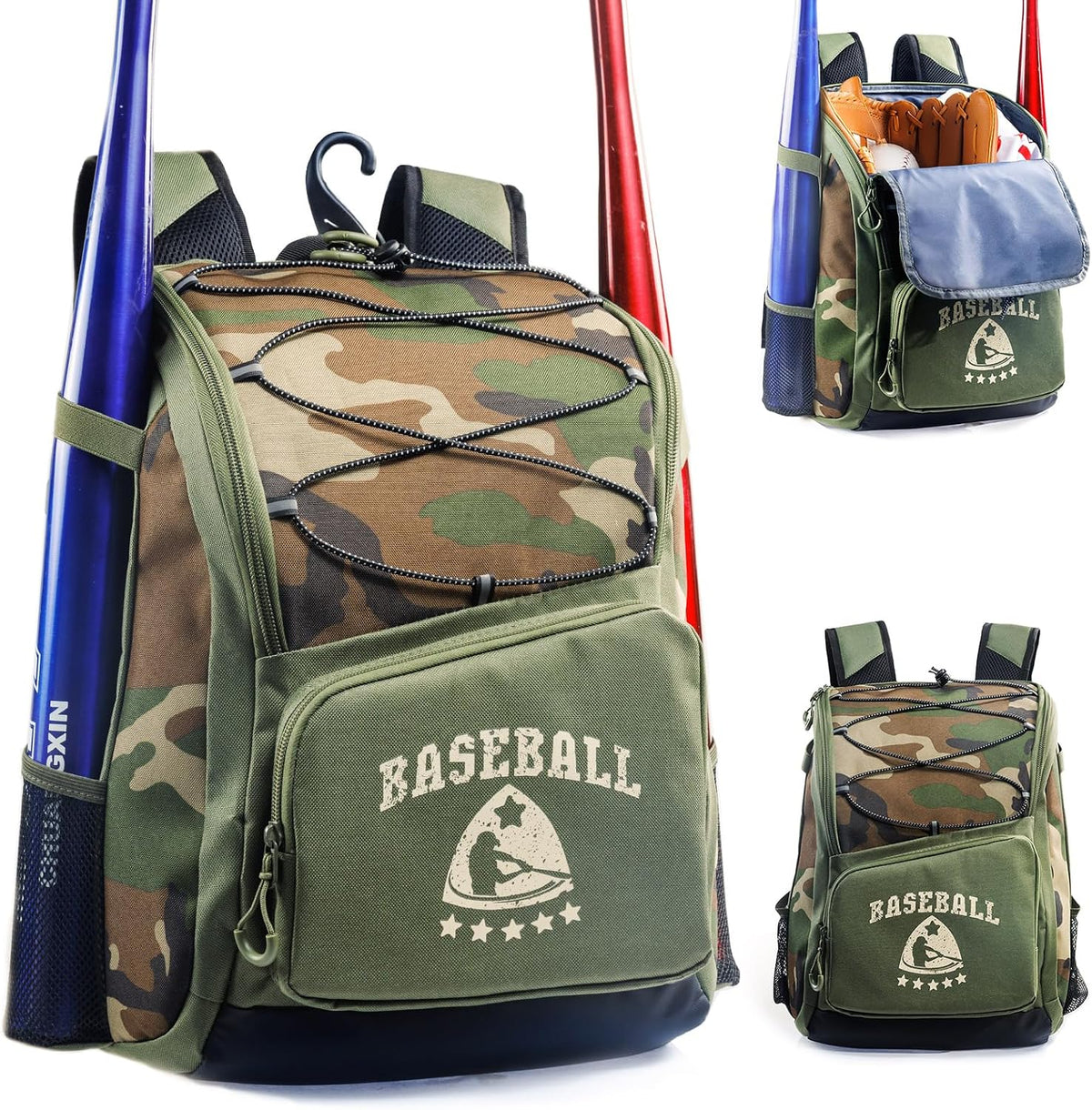 Baseball Bag for Youth & Adult with 4 Bat Sleeves - Softball Bat Bag with Shoe Compartment - Baseball Backpack for T-Ball, Softball Equipment, Baseball Gear, Baseball Bags for Boys 8-12