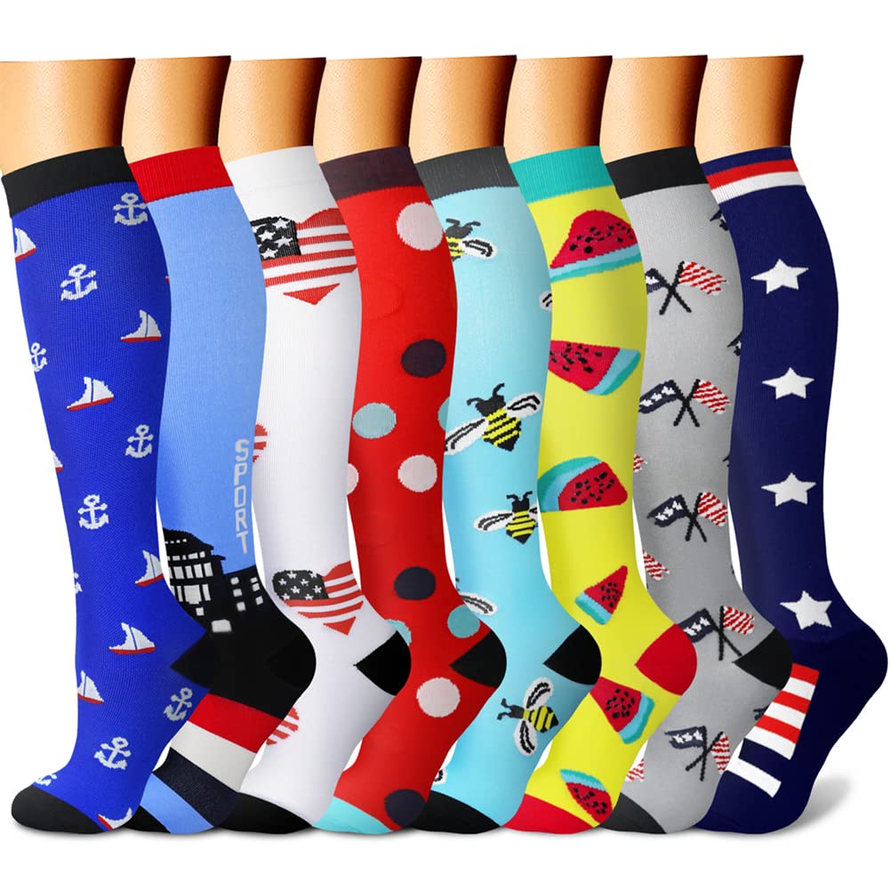 CHARMKING Compression Socks for Women & Men Circulation (8 Pairs) 15-20 mmHg is Best Support for Athletic Running,Cycling - 3Sons Sports & Fitness