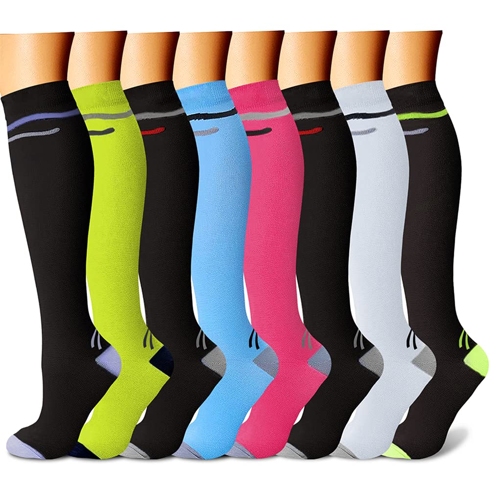 CHARMKING Compression Socks for Women & Men Circulation (8 Pairs) 15-20 mmHg is Best Support for Athletic Running,Cycling - 3Sons Sports & Fitness