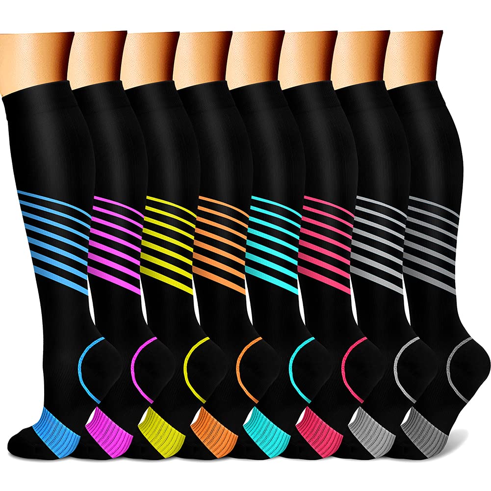 CHARMKING Compression Socks for Women & Men Circulation (8 Pairs) 15-20 mmHg is Best Support for Athletic Running,Cycling - 3Sons Sports & Fitness