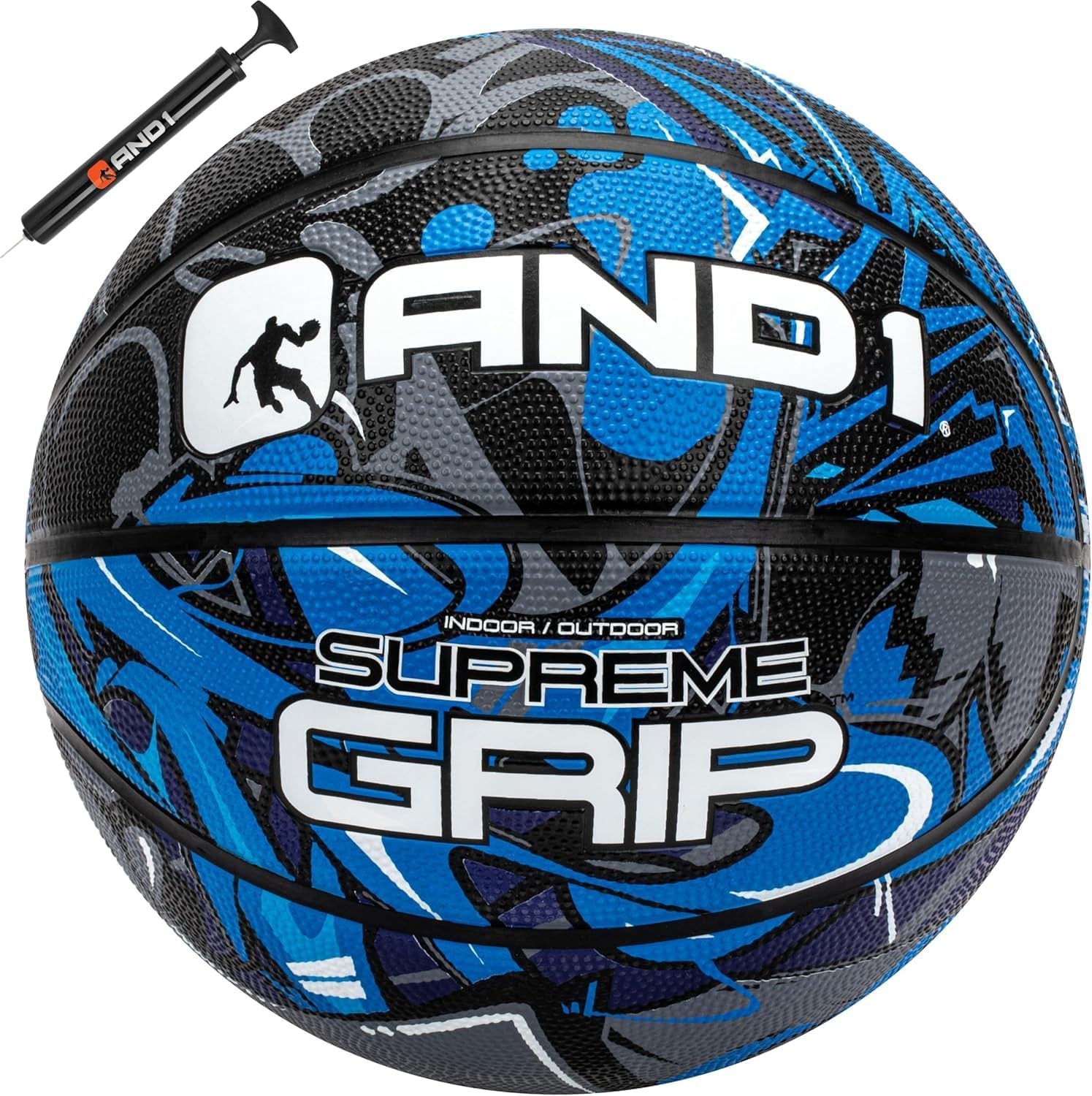 AND1 Rubber Basketball: Official Regulation Size 7 (29.5 Inches) - Deep Channel Construction Streetball, Made for Indoor Outdoor Basketball Games