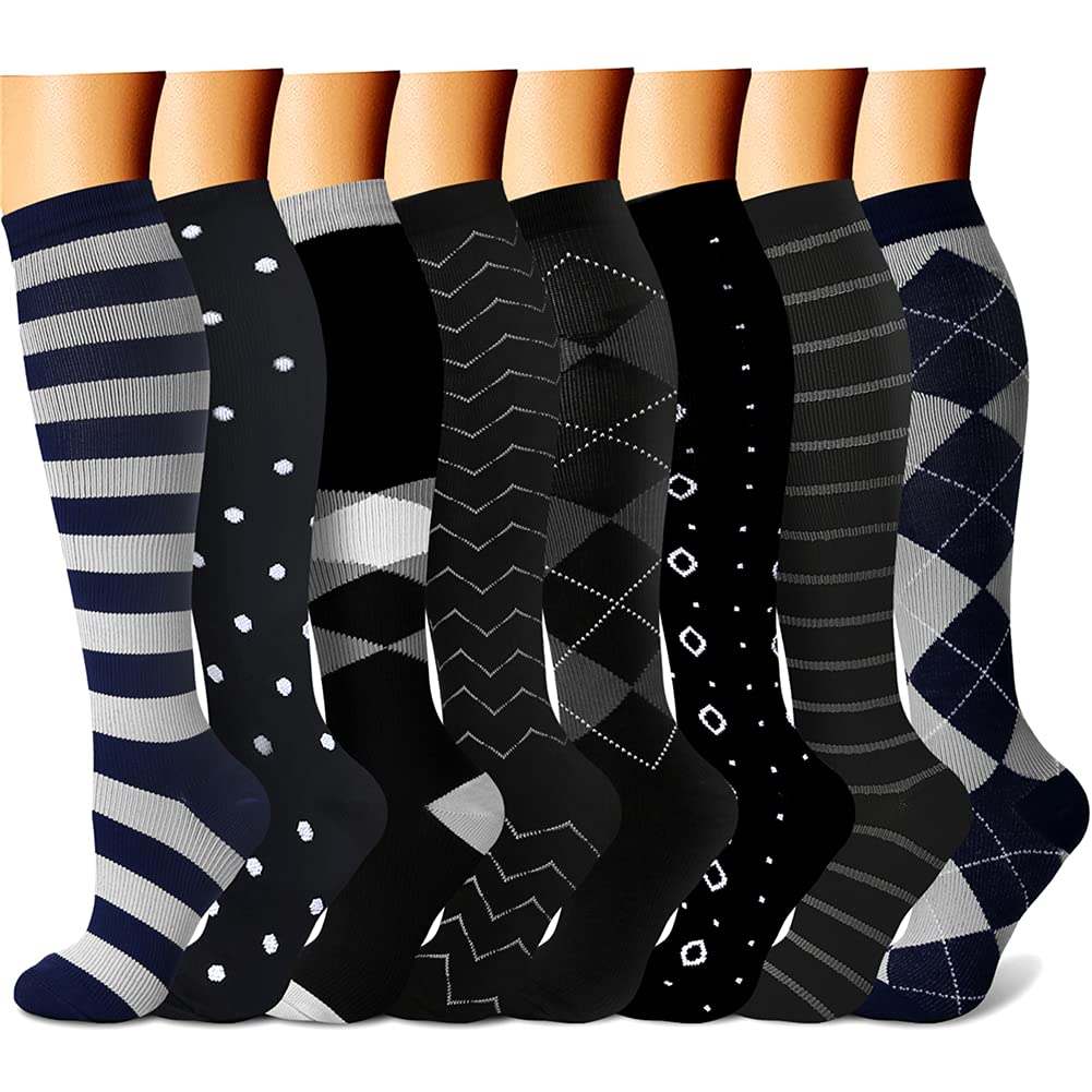 CHARMKING Compression Socks for Women & Men Circulation (8 Pairs) 15-20 mmHg is Best Support for Athletic Running,Cycling - 3Sons Sports & Fitness