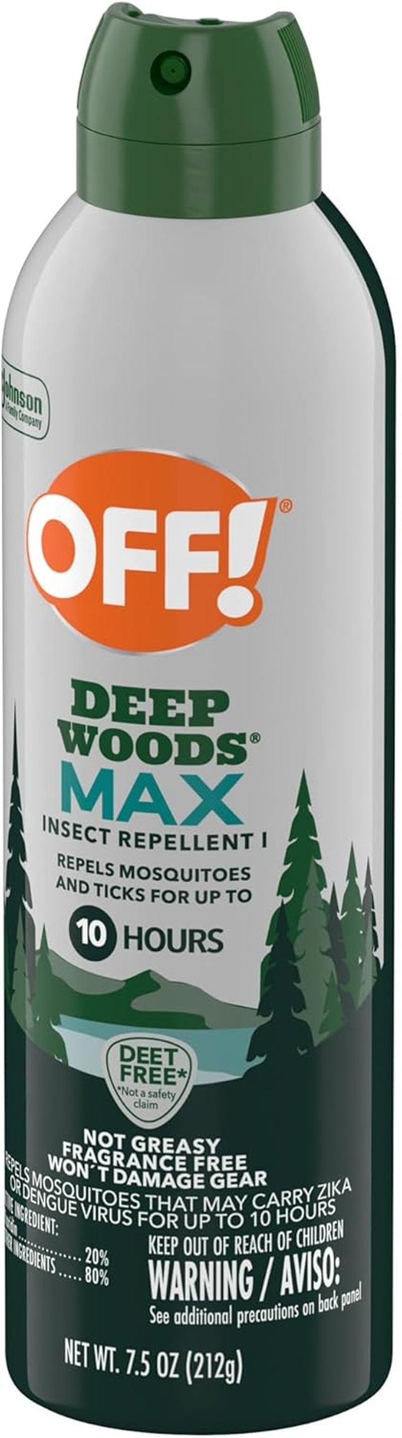 OFF! Deep Woods Max Insect Repellent, Mosquito & Tick Aerosol Bug Spray with 20% Picaridin, Long Lasting Deet-Free Protection for up to 10 Hours 7.5 Oz