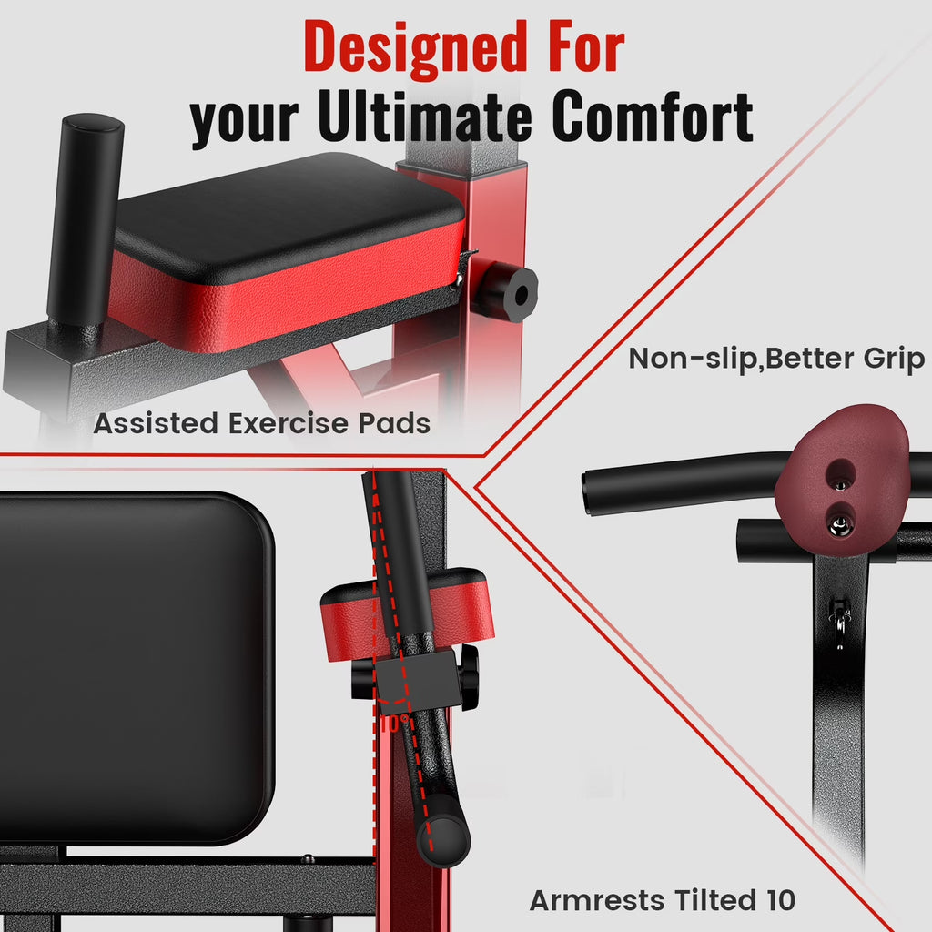 HASIMAN Power Tower Pull up Bar Dip Station with Resistance Assisted Pad Multi-Function Adjustable Height Home Gym Strength Training Fitness Workout Equipment 480 LBS