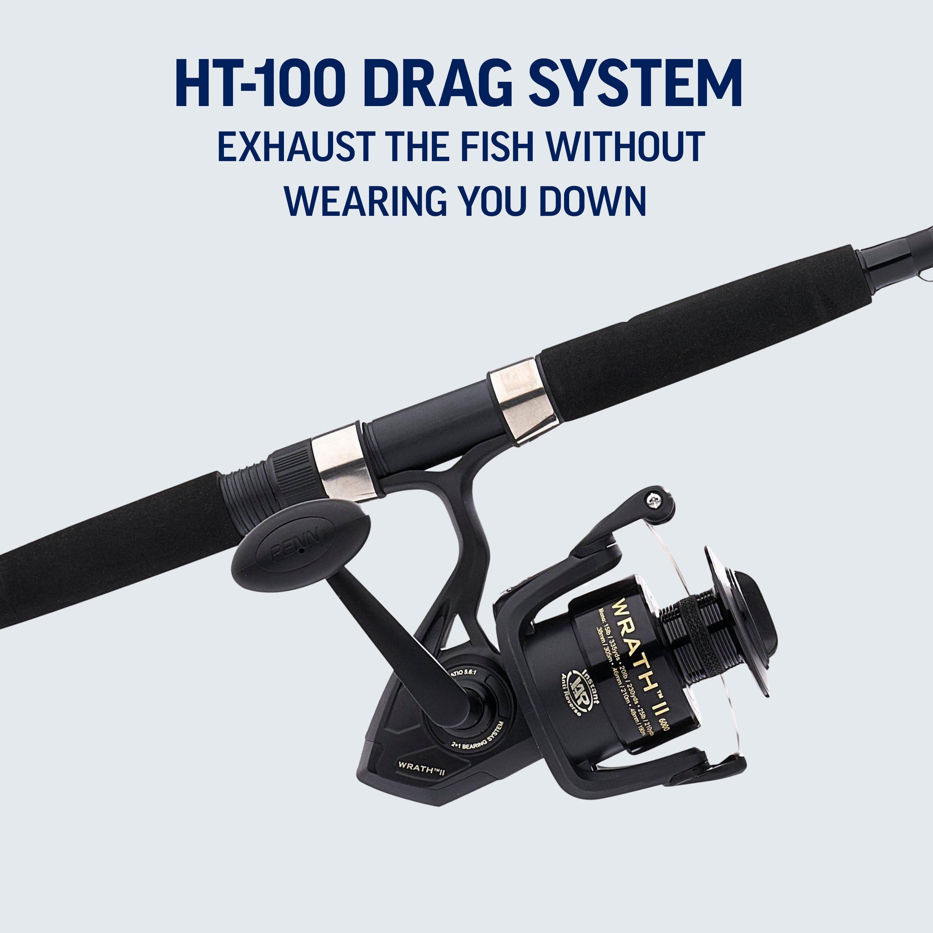 PENN Wrath II Spinning Fishing Combo, 6'6" Medium Light Rod, 2500 Size Reel