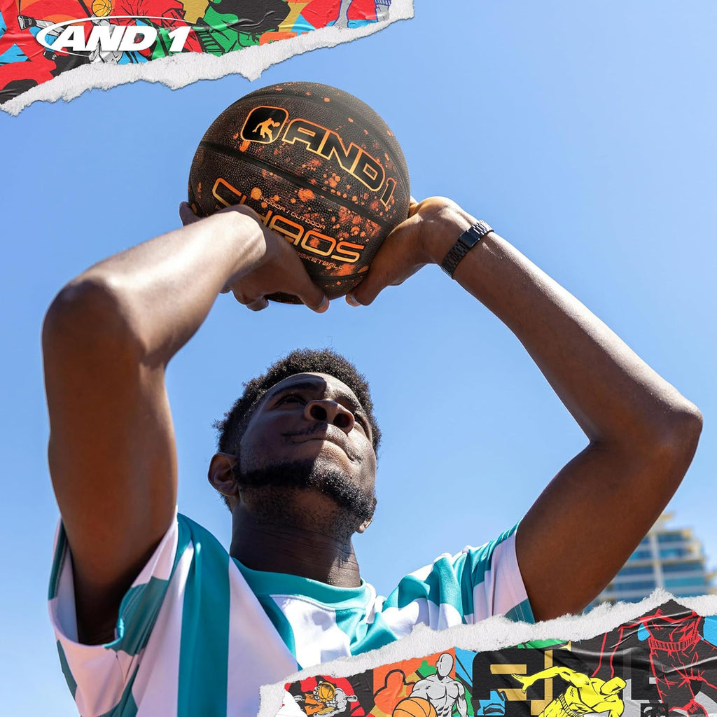 AND1 Rubber Basketball: Official Regulation Size 7 (29.5 Inches) - Deep Channel Construction Streetball, Made for Indoor Outdoor Basketball Games