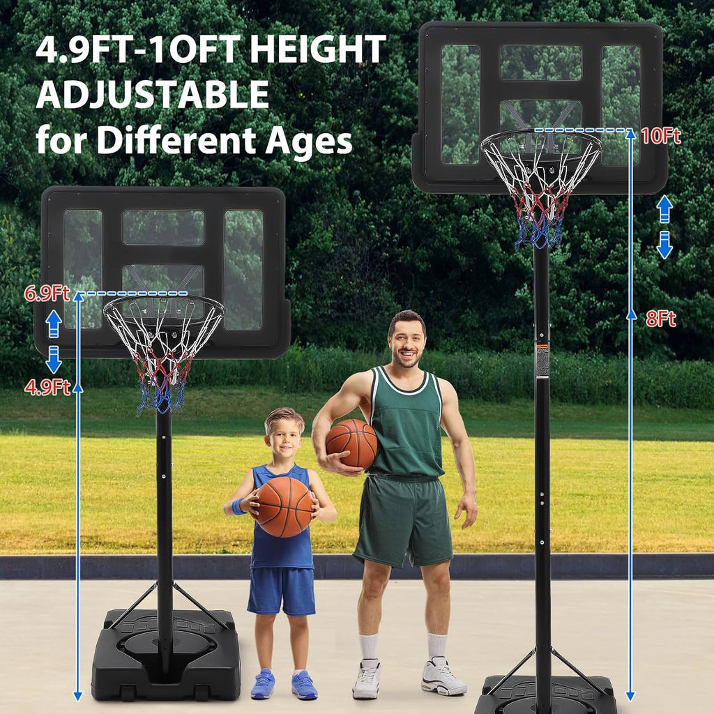 Portable Basketball Hoop Outdoor, 4.9-10FT Height Adjustable Basketball Hoop Goal System with 44 Inch Shatterproof Backboard, Sturdy Base,Ideal for Youth/Teens/Adults Indoor Outdoor 3+