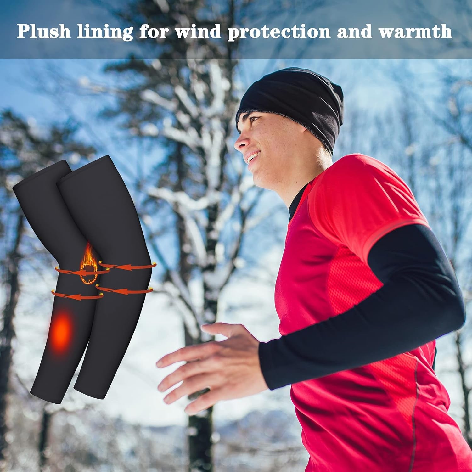 Skylety 4 Pieces Thermal Arm Warmer Compression Arm Sleeve for Men Women Winter Outdoor Activities Cycling Basketball Running