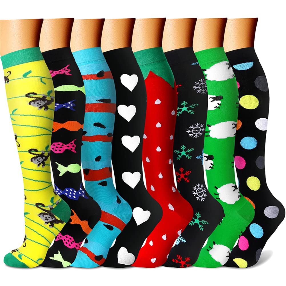 CHARMKING Compression Socks for Women & Men Circulation (8 Pairs) 15-20 mmHg is Best Support for Athletic Running,Cycling - 3Sons Sports & Fitness