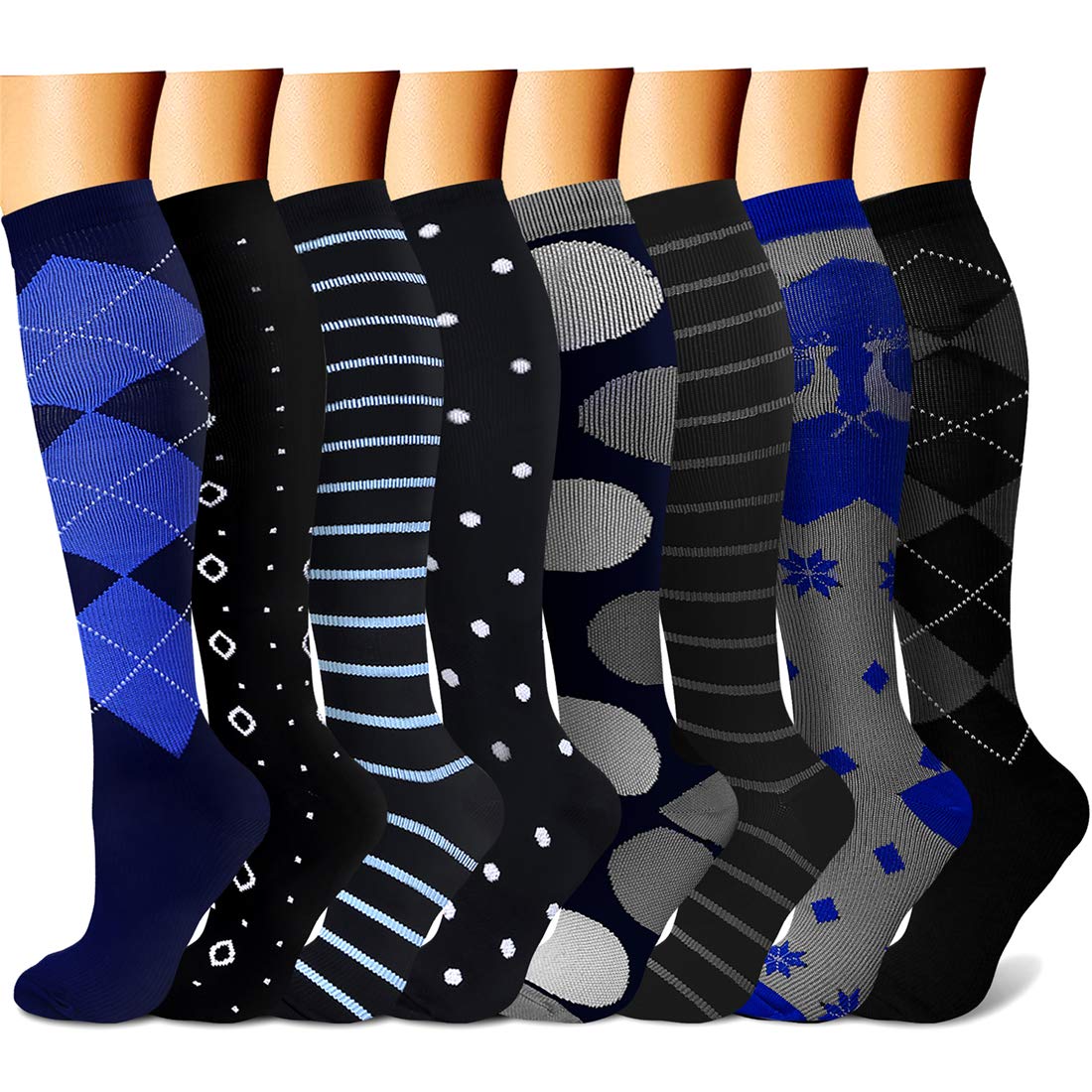 CHARMKING Compression Socks for Women & Men Circulation (8 Pairs) 15-20 mmHg is Best Support for Athletic Running,Cycling - 3Sons Sports & Fitness