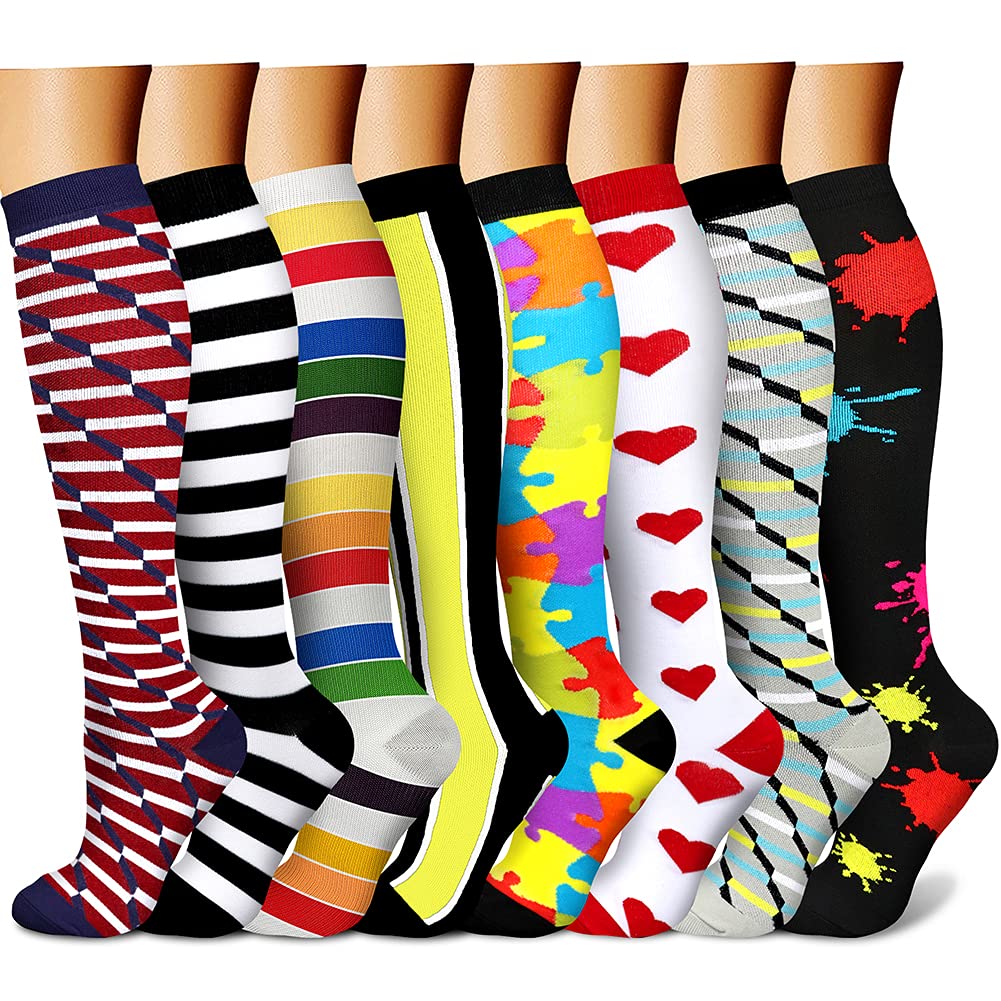 CHARMKING Compression Socks for Women & Men Circulation (8 Pairs) 15-20 mmHg is Best Support for Athletic Running,Cycling - 3Sons Sports & Fitness