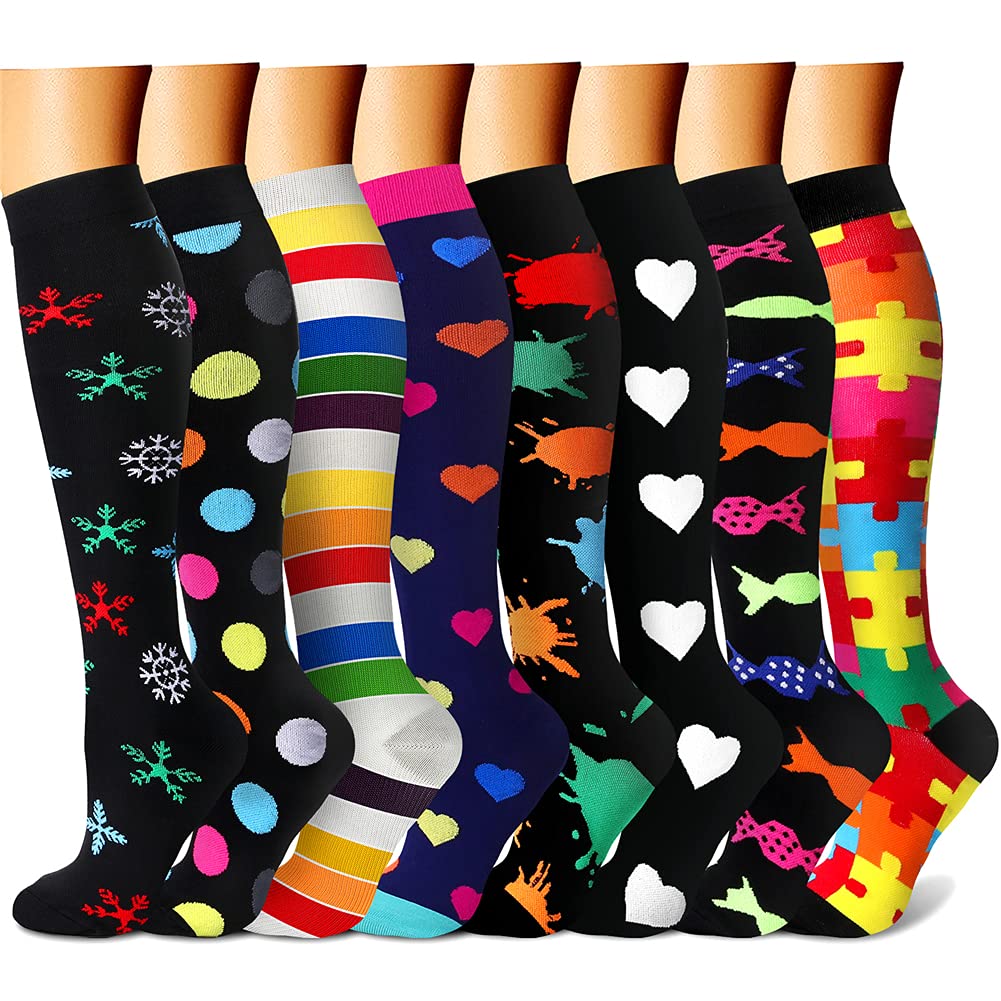 CHARMKING Compression Socks for Women & Men Circulation (8 Pairs) 15-20 mmHg is Best Support for Athletic Running,Cycling - 3Sons Sports & Fitness