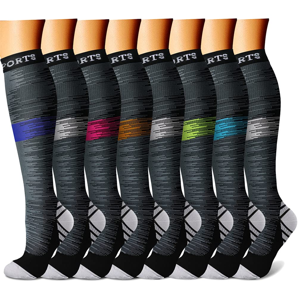 CHARMKING Compression Socks for Women & Men Circulation (8 Pairs) 15-20 mmHg is Best Support for Athletic Running,Cycling - 3Sons Sports & Fitness
