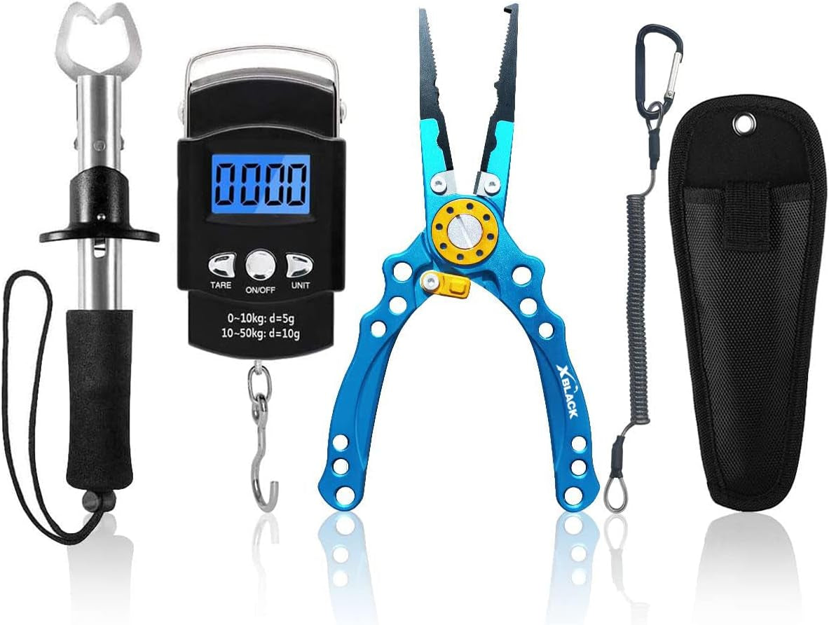 XBLACK Fishing Tool Kit Fishing Pliers Fish Gripper Fishing Scale Fish Grip Tools Set Saltwater Resistant Fishing Gear