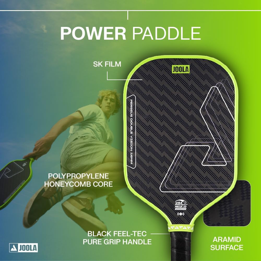 JOOLA Double Vision 16Mm Pickleball Paddle - Signature and Standard Shape - Aramid Surface for Softer Responsive Touch - SK Film for Reduce Vibration - USAP Approved - NFC Chip Enabled