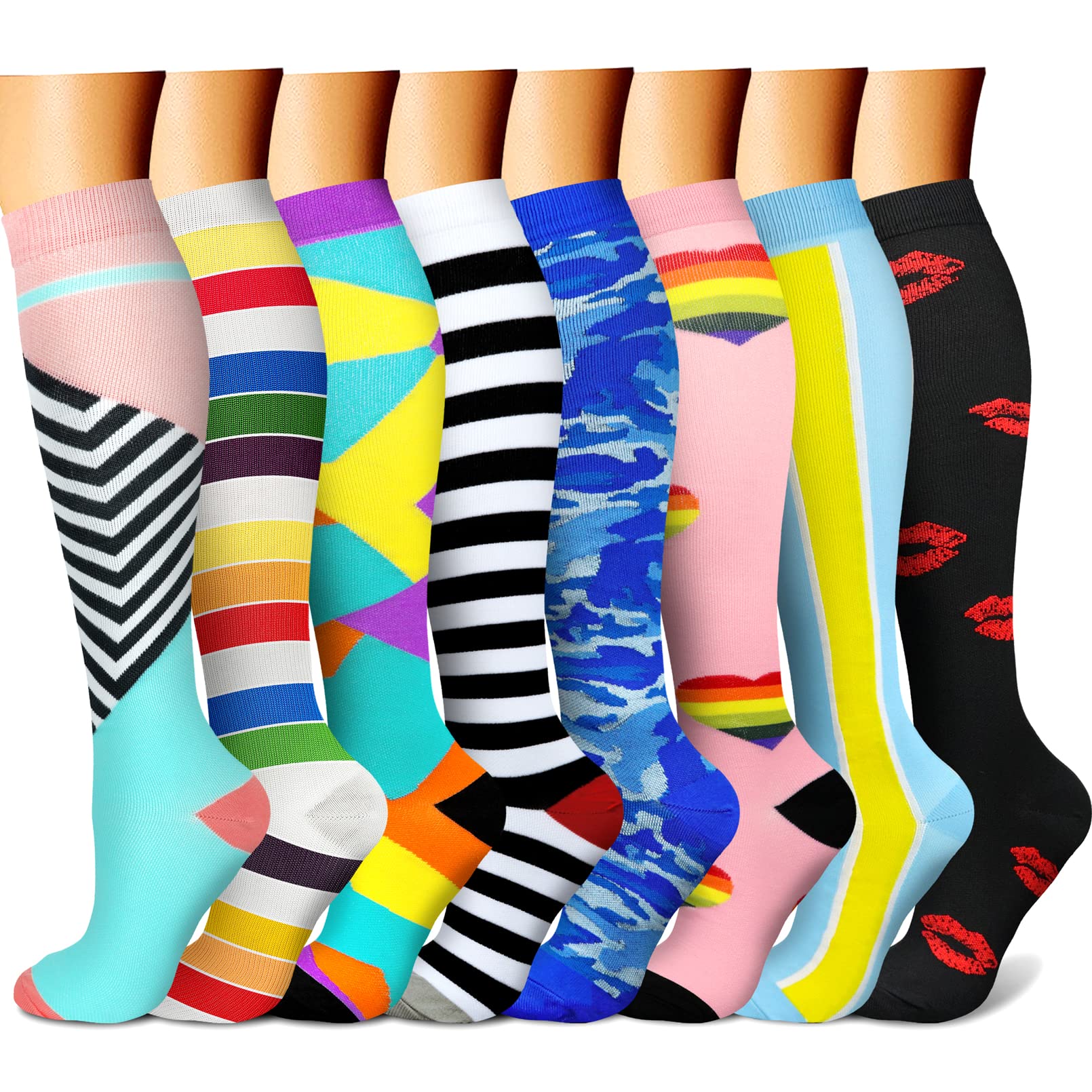 CHARMKING Compression Socks for Women & Men Circulation (8 Pairs) 15-20 mmHg is Best Support for Athletic Running,Cycling - 3Sons Sports & Fitness