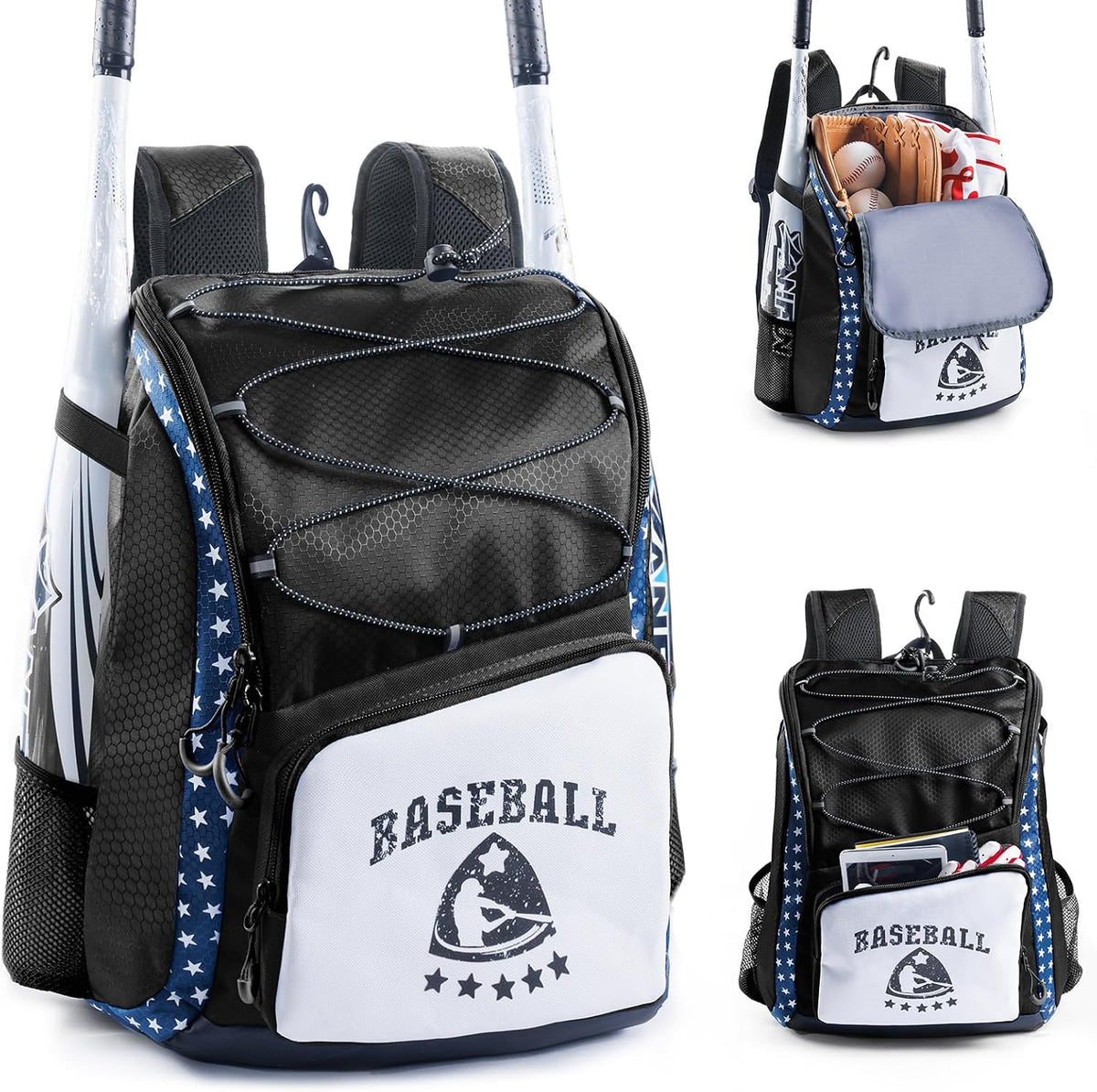 Baseball Bag for Youth & Adult with 4 Bat Sleeves - Softball Bat Bag with Shoe Compartment - Baseball Backpack for T-Ball, Softball Equipment, Baseball Gear, Baseball Bags for Boys 8-12