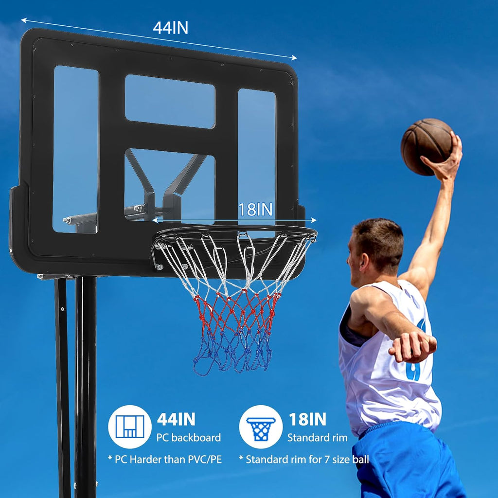 Portable Basketball Hoop Outdoor, 4.9-10FT Height Adjustable Basketball Hoop Goal System with 44 Inch Shatterproof Backboard, Sturdy Base,Ideal for Youth/Teens/Adults Indoor Outdoor 3+
