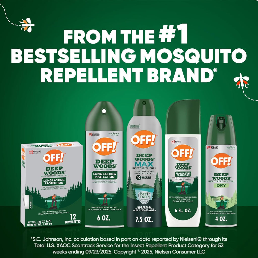 OFF! Deep Woods Max Insect Repellent, Mosquito & Tick Aerosol Bug Spray with 20% Picaridin, Long Lasting Deet-Free Protection for up to 10 Hours 7.5 Oz
