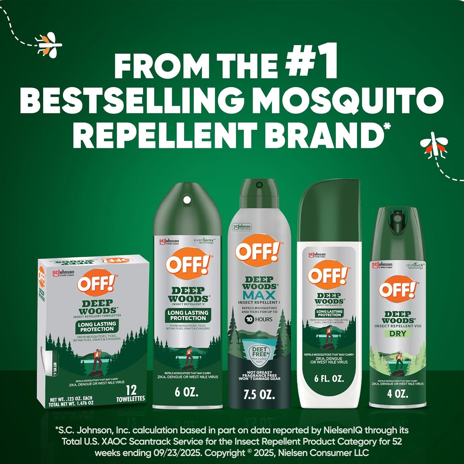 OFF! Deep Woods Max Insect Repellent, Mosquito & Tick Aerosol Bug Spray with 20% Picaridin, Long Lasting Deet-Free Protection for up to 10 Hours 7.5 Oz