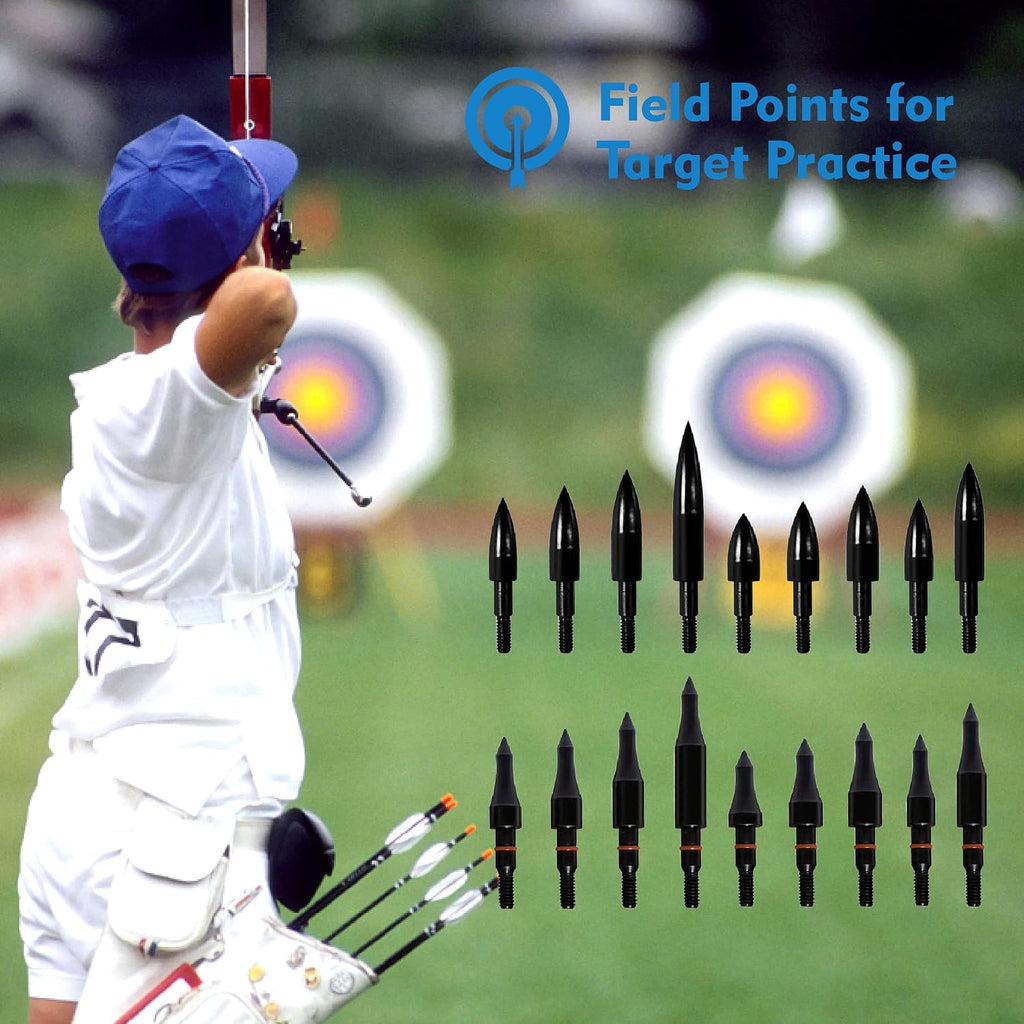 12Pcs Archery Arrow Tips 100/125/150/200 Grain Field Tips 5/16 Inch Screw in Bullet Points , Archery Target Crossbow Practice Tip for Arrow Recurve Bow Compound Bow, Hunting Bow Arrow Target Practice