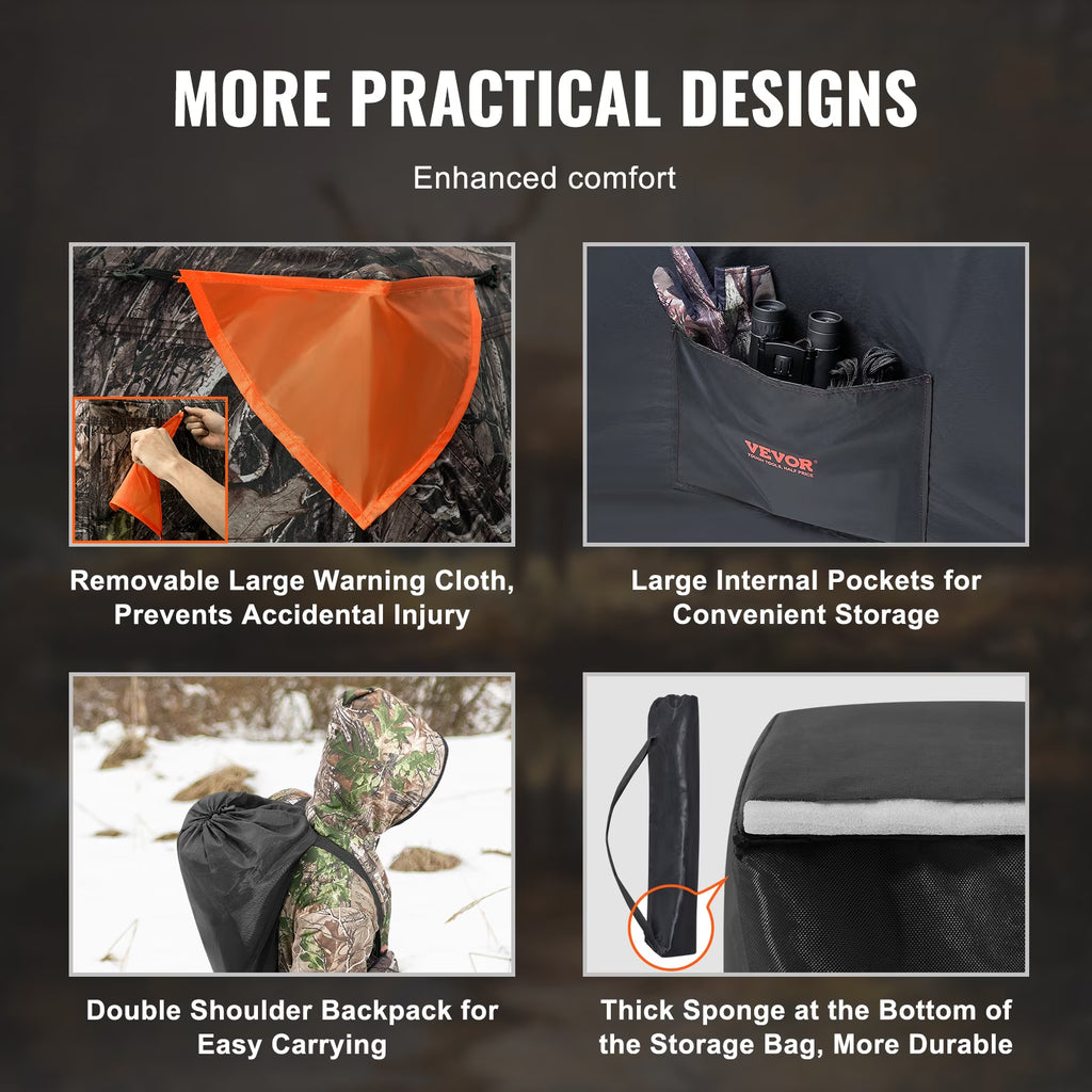 VEVOR Hunting Blind, 270° See through Ground Blind, 2-3 Person Pop up Deer Blind for Hunting with Carrying Bag, Portable Resilient Hunting Tent, One-Way See-Through Mesh for Turkey and Deer Hunting