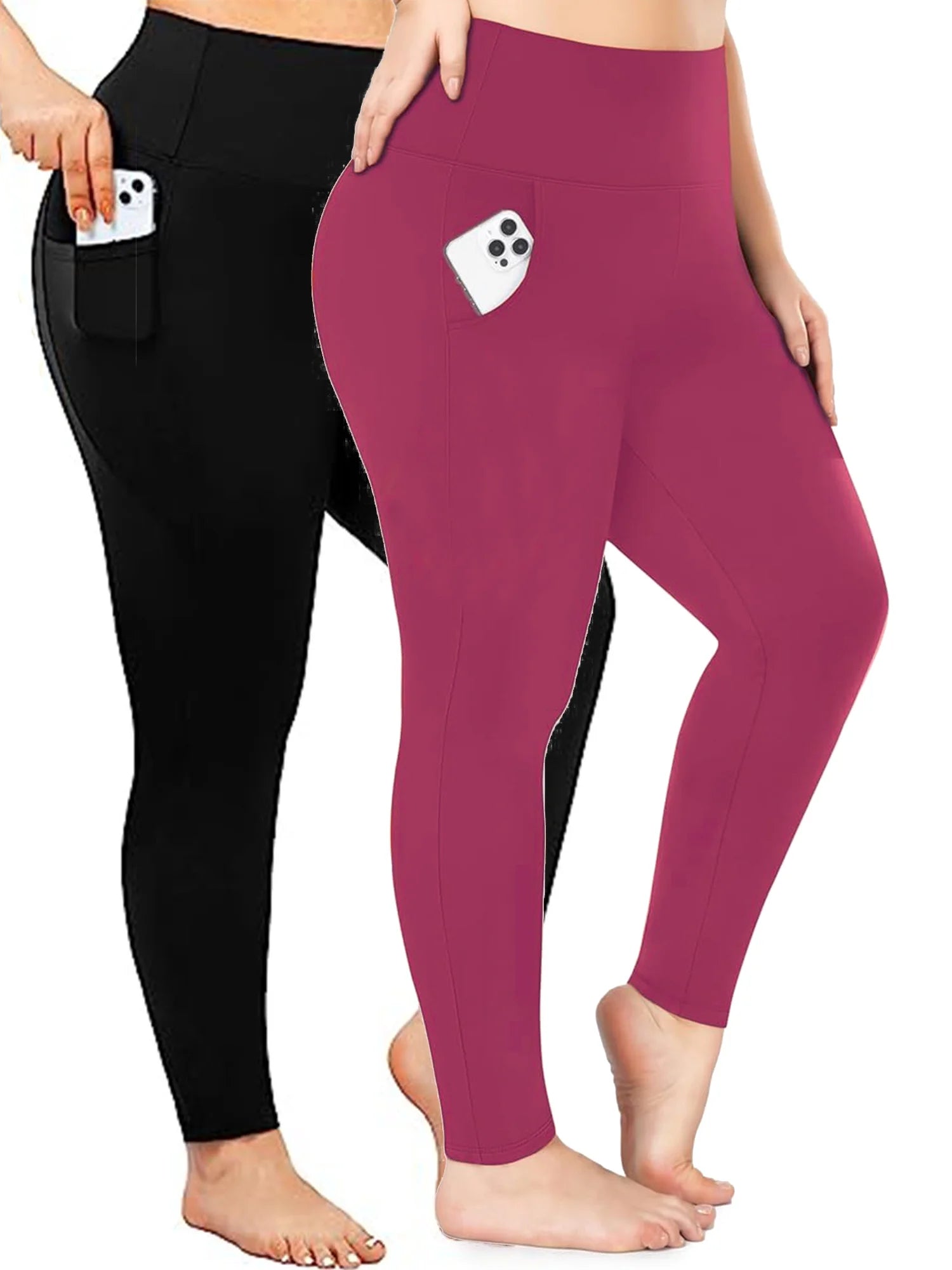 Nausy Women'S High Waist Yoga Pants with Pockets plus Size Leggings Tummy Control Workout Yoga Leggings