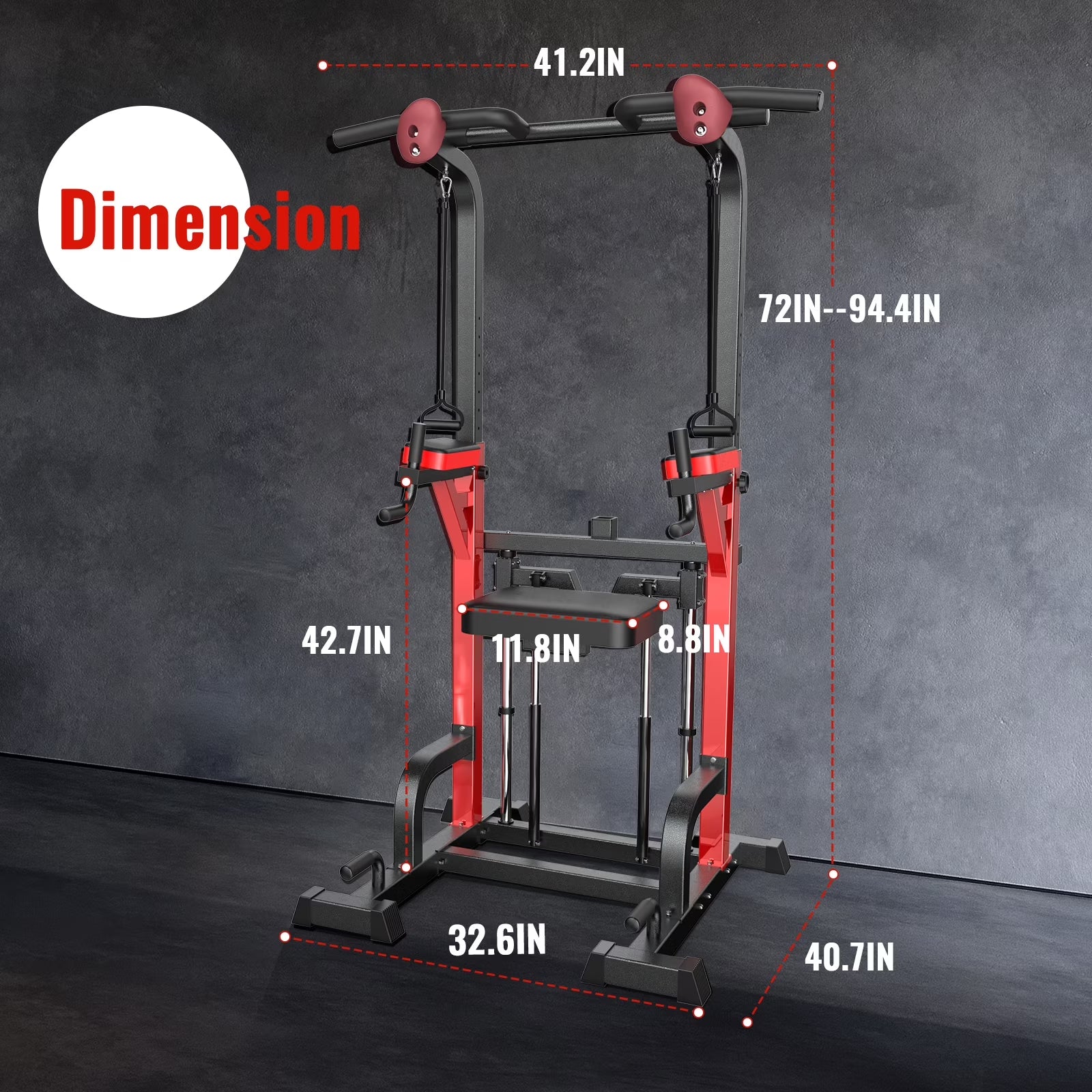 HASIMAN Power Tower Pull up Bar Dip Station with Resistance Assisted Pad Multi-Function Adjustable Height Home Gym Strength Training Fitness Workout Equipment 480 LBS