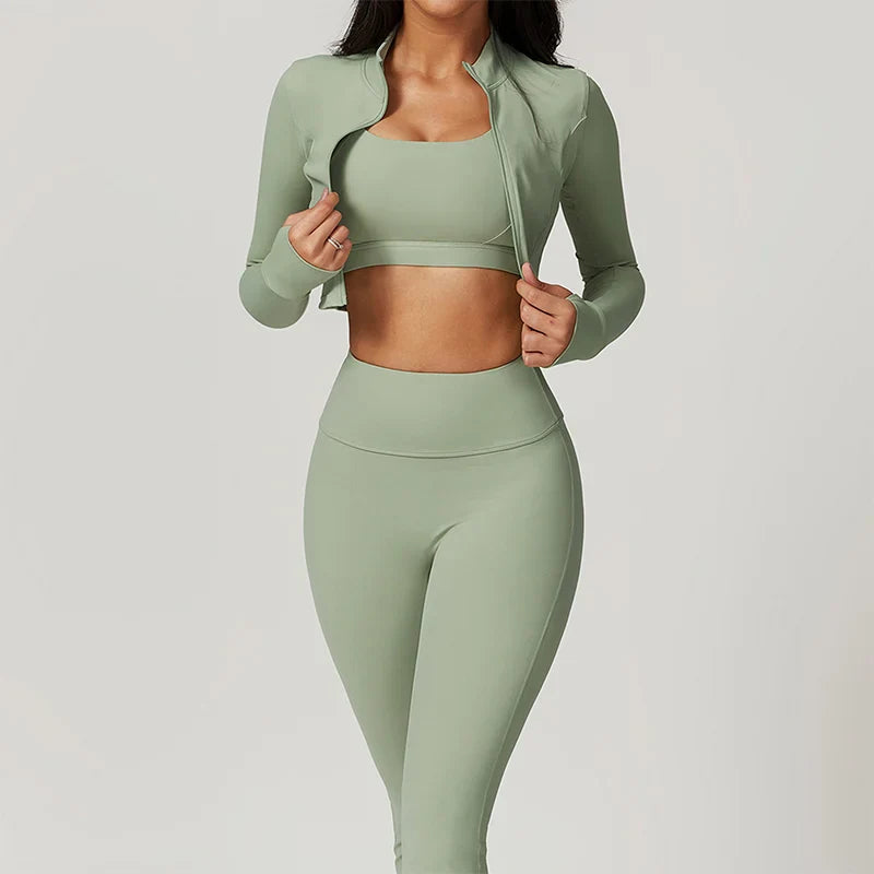 Women's 3-Piece Workout Set — Sports Bra, Leggings & Long Sleeve