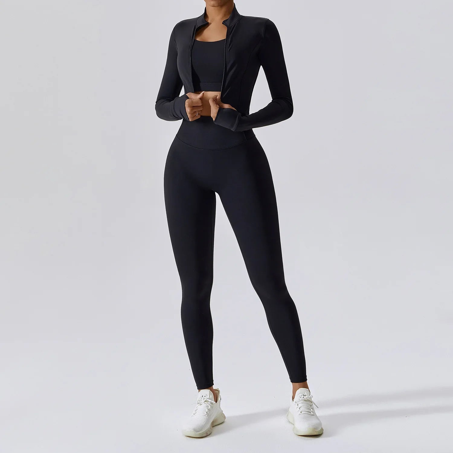 Women's 3-Piece Workout Set — Sports Bra, Leggings & Long Sleeve