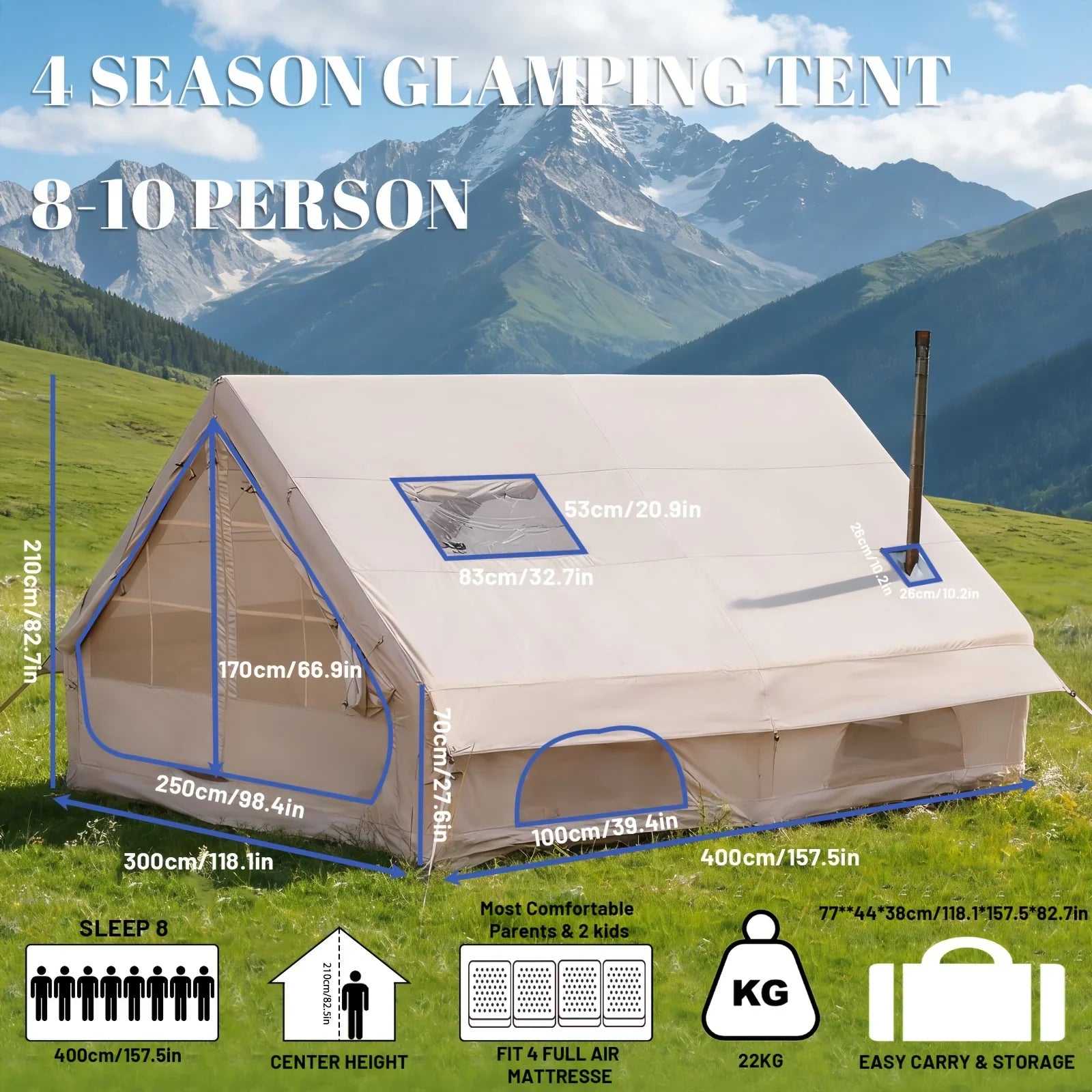 Inflatable Camping Tent With Skylight And Breathable Mesh - 3Sons Sports & Fitness