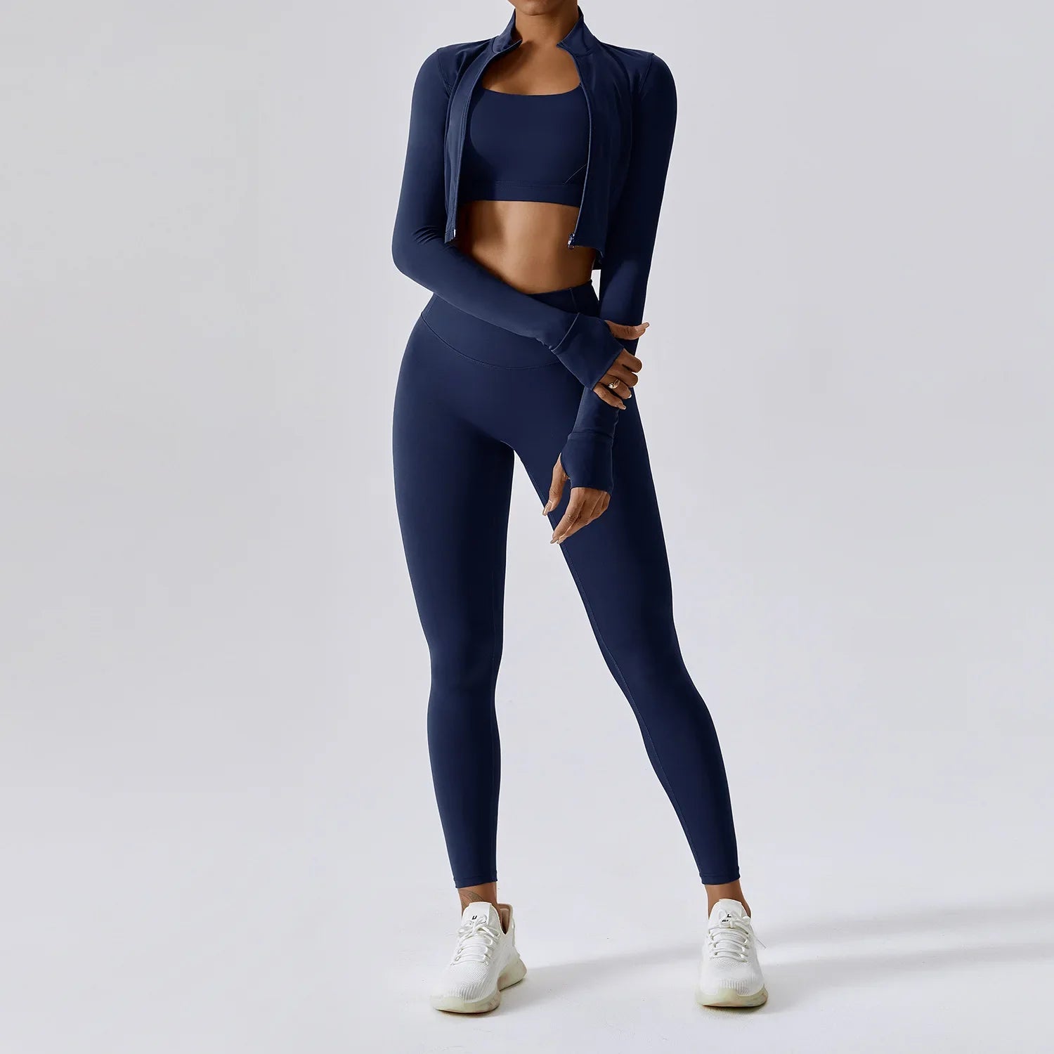 Women's 3-Piece Workout Set — Sports Bra, Leggings & Long Sleeve